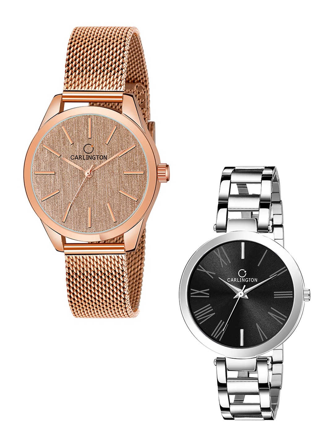 

CARLINGTON Women Set of 2 Analogue Watch - Combo CT2001 RoseGold-Octave 112 Black, Rose gold