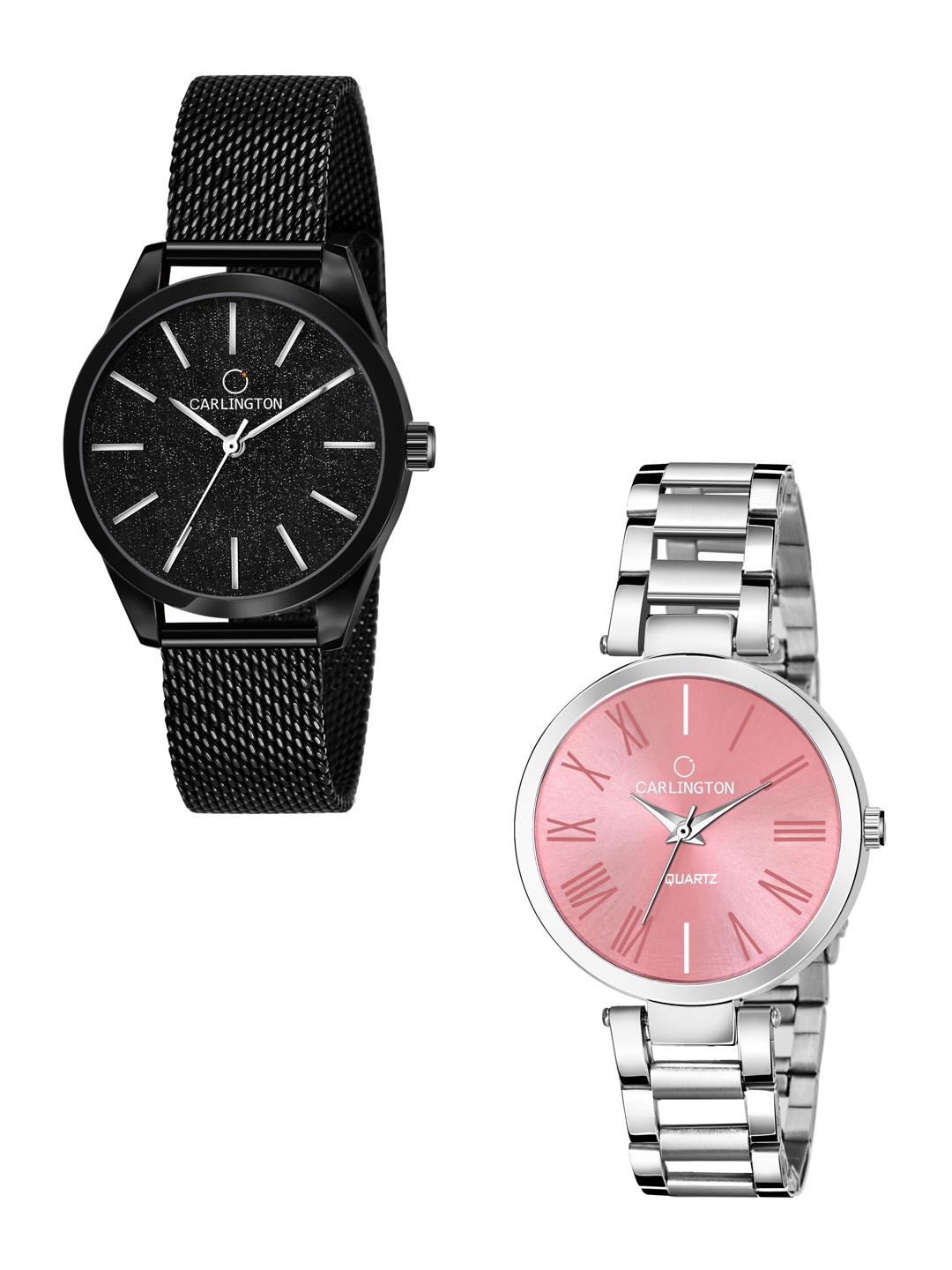 

CARLINGTON Women Set of 2 Silver Toned Bracelet Style Straps Analogue Watches