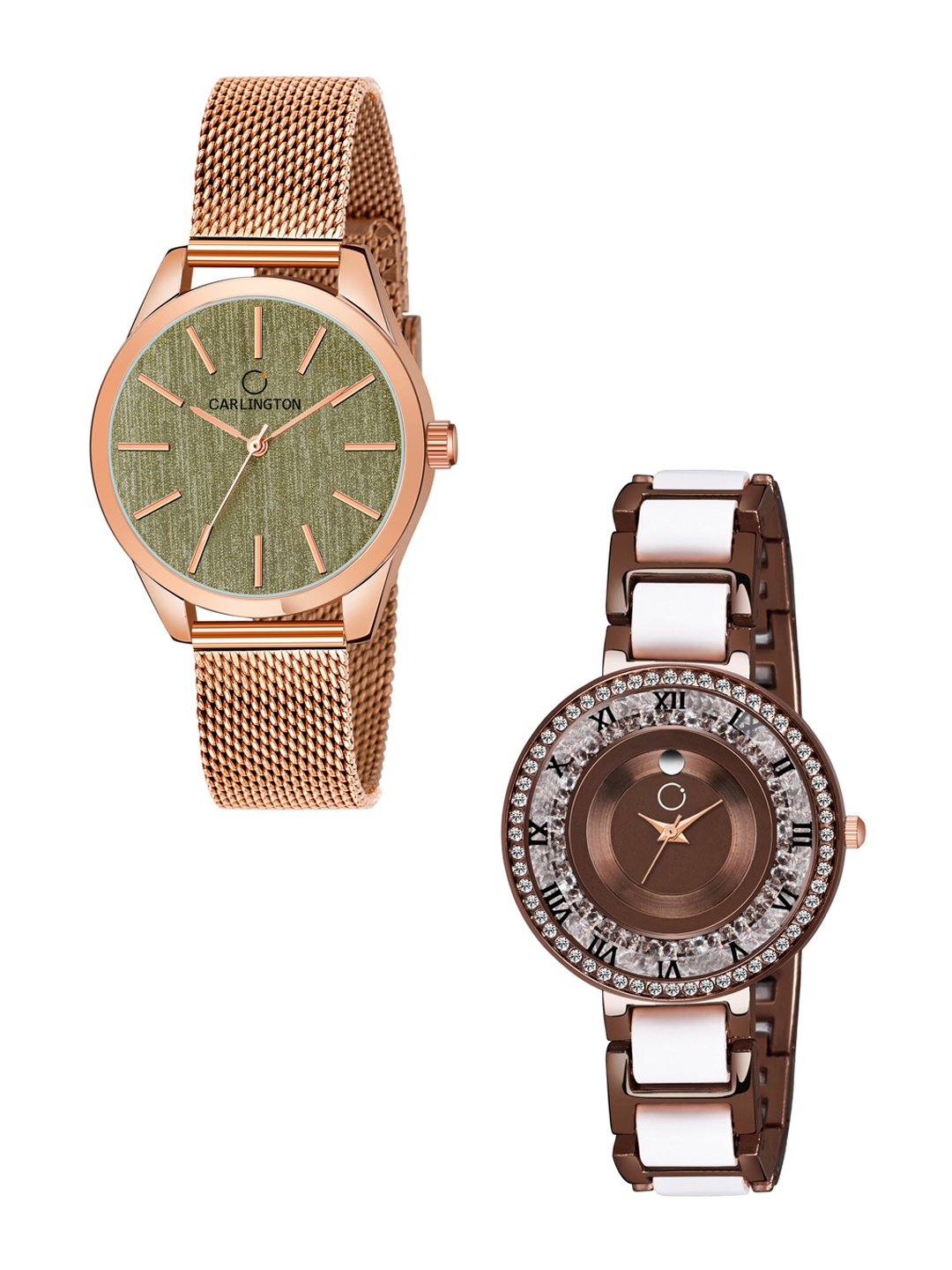 

CARLINGTON His & Her Multicoloured Dial Stainless Steel Bracelet Style Analogue Watch, Multi
