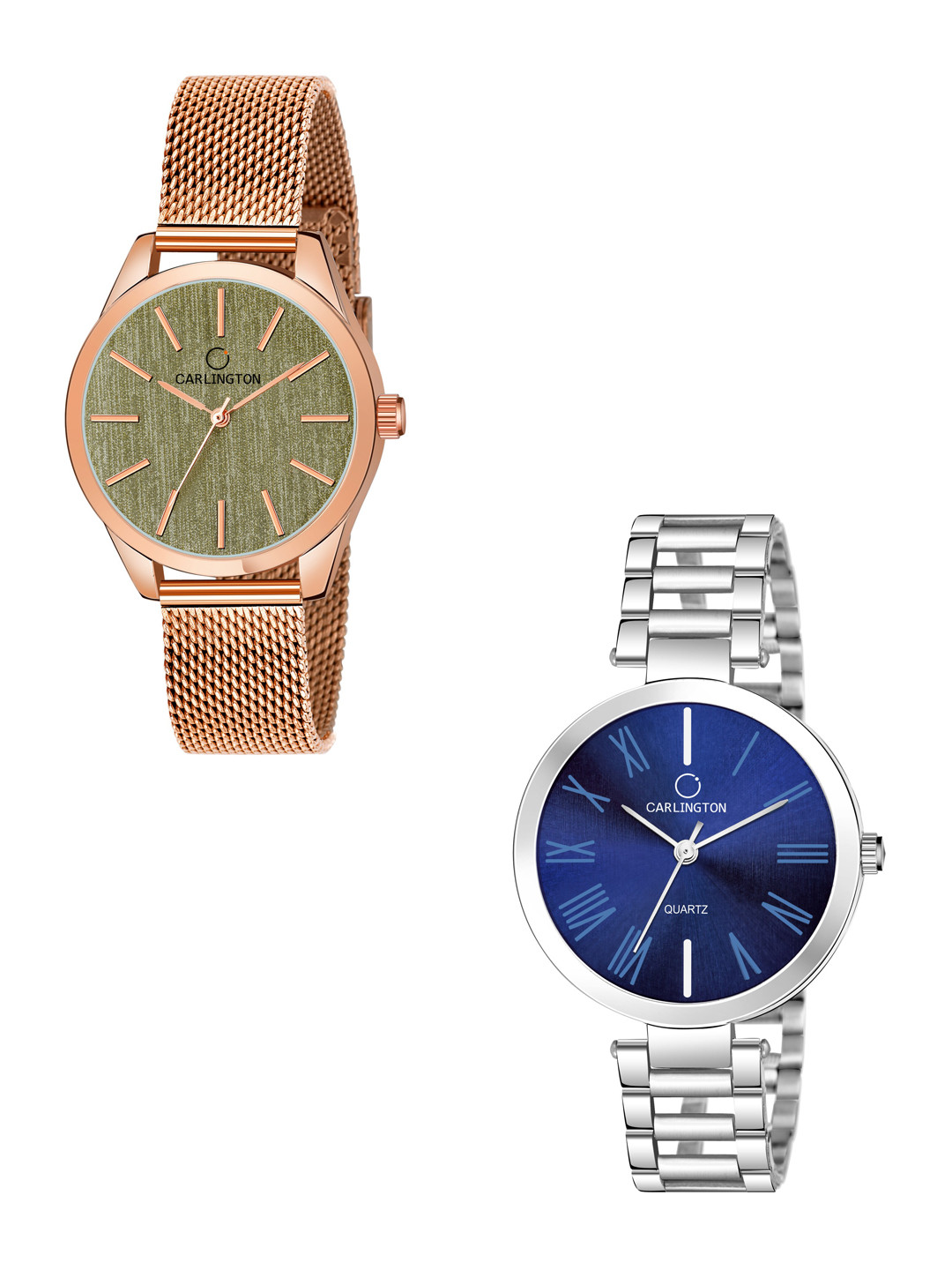

CARLINGTON Women Rose & Blue Set of 2 Stainless Steel Bracelet Style Analogue Watch, Rose gold
