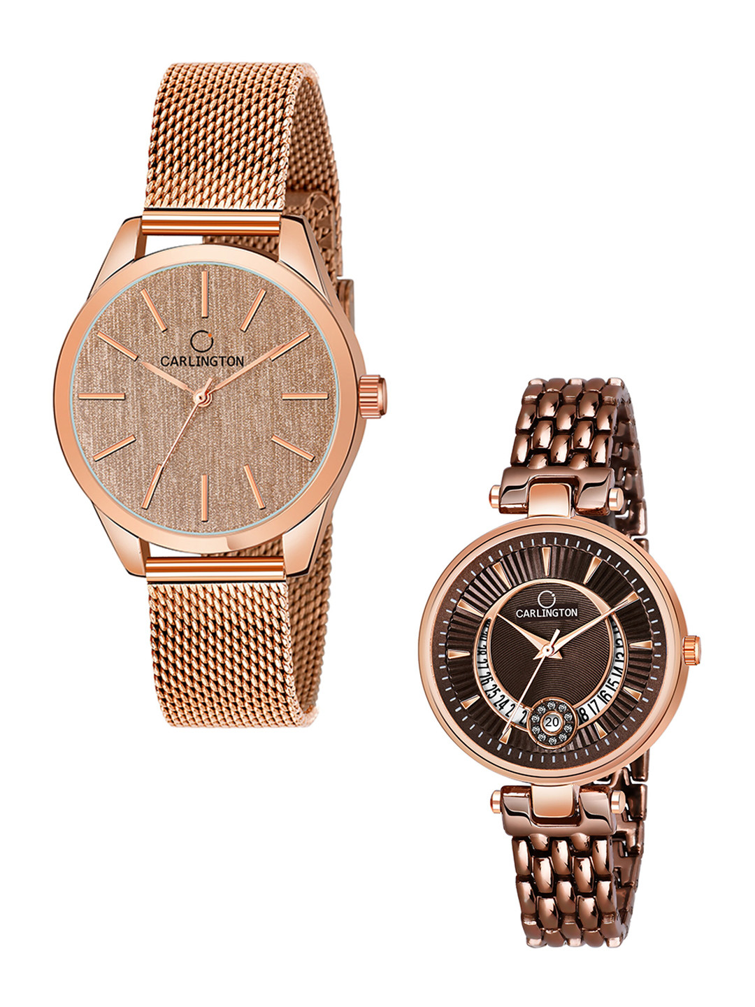 

CARLINGTON Women Set of 2 Stainless Steel Bracelet Style Straps Watches CT2001, Multi