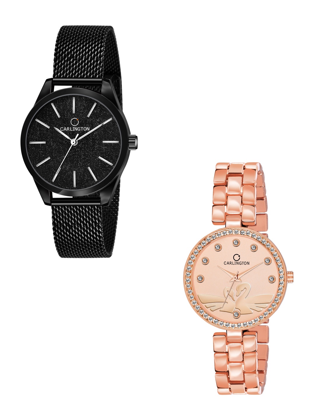 

CARLINGTON Women Set of 2 Stainless Steel Bracelet Style Straps Watch, Multi