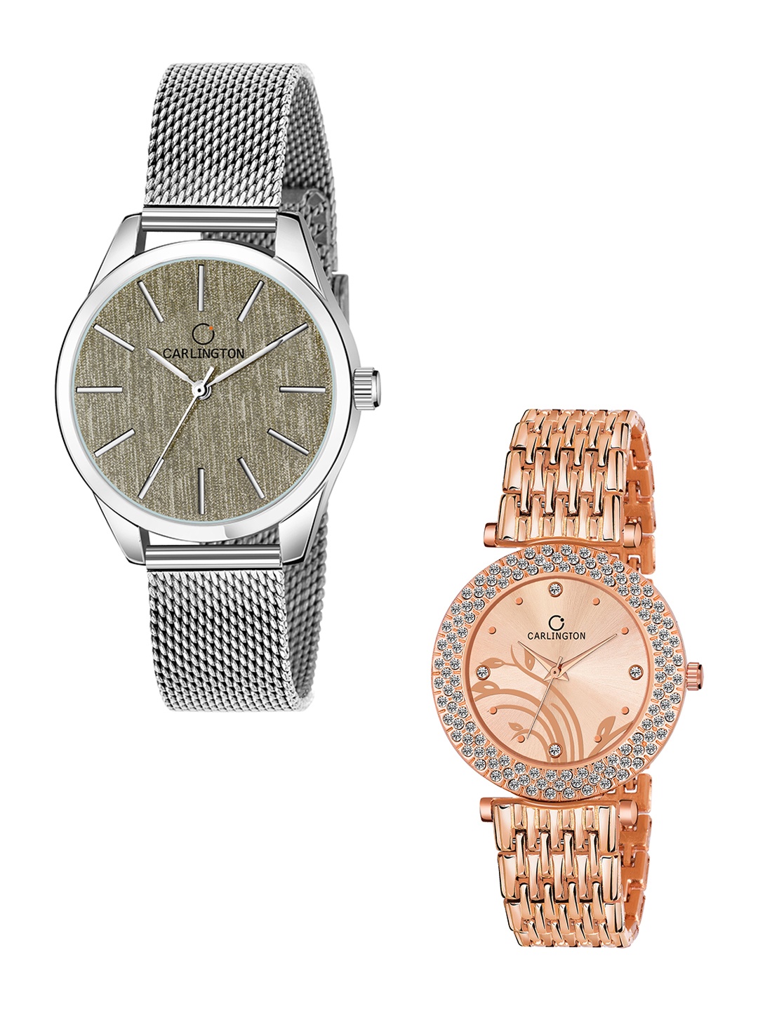

CARLINGTON Women Rose Gold-Toned Dial & Silver Toned Steel Straps Analogue Watch CT2001