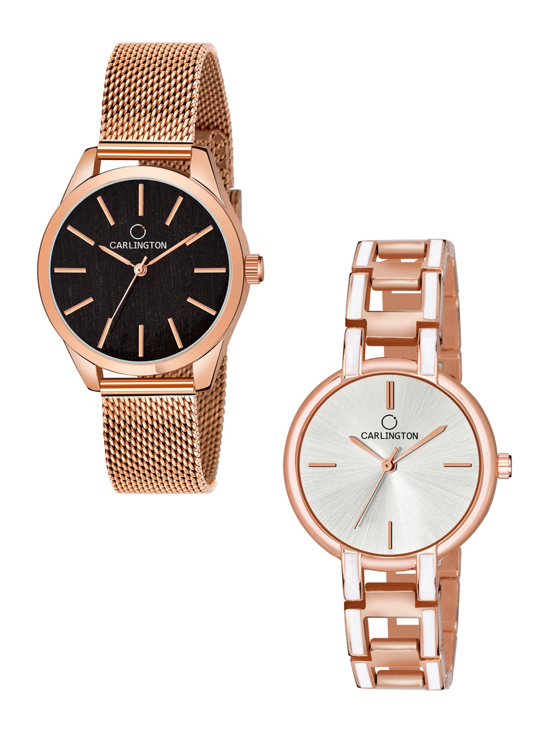 

CARLINGTON Women Set of 2 Rose Gold Toned Bracelet Style Straps Analogue Watch