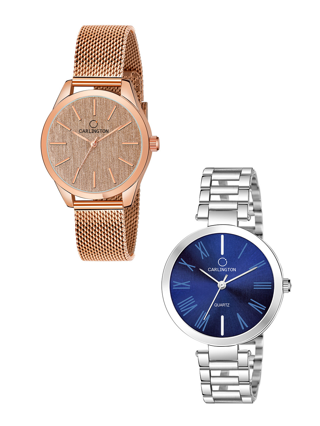 

CARLINGTON Women Rose Gold & Blue Set of 2 Stainless Steel Bracelet Style Analogue Watch, Multi