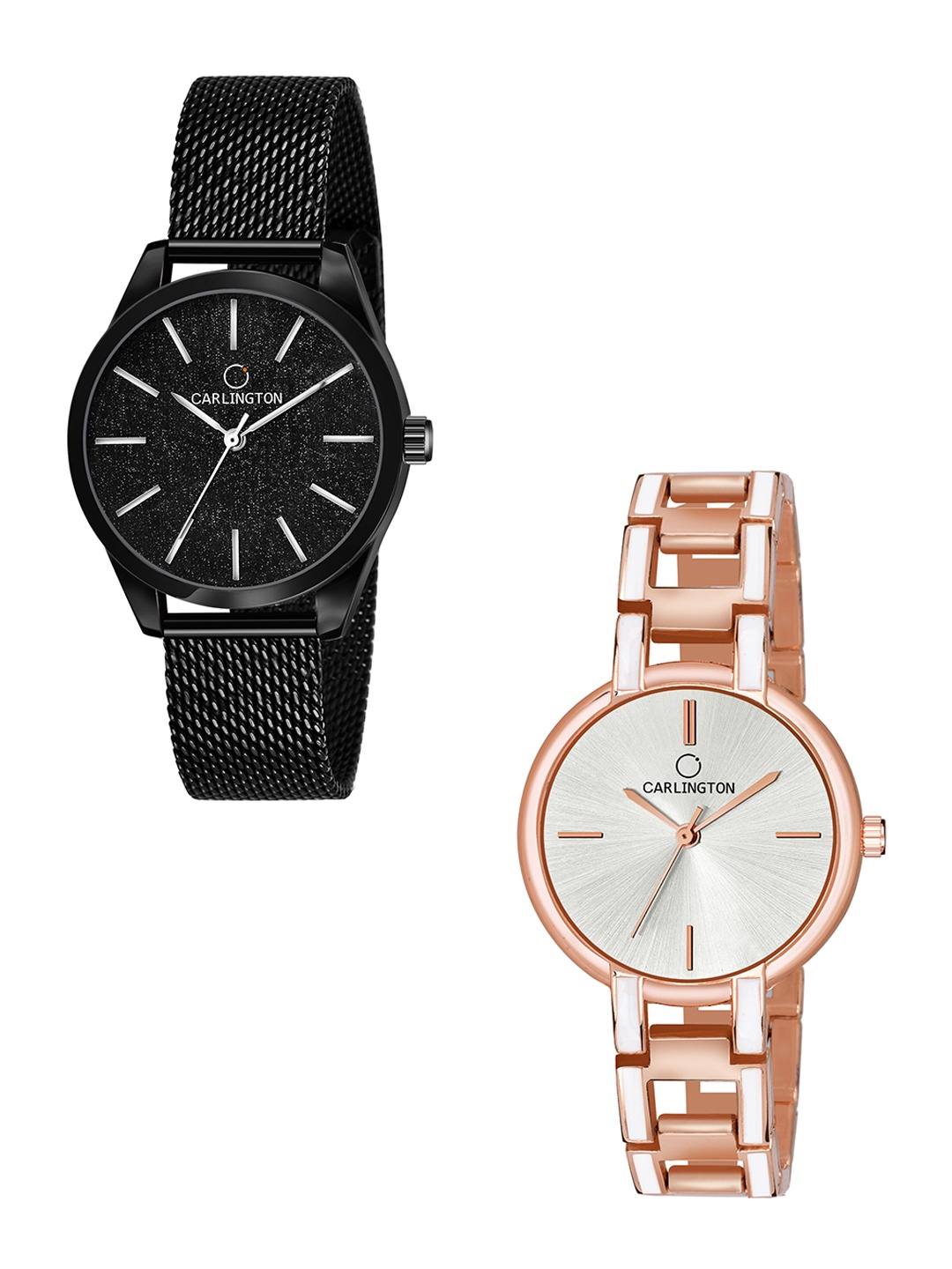 

CARLINGTON Women Set Of 2 Stainless Steel Analogue Watch Combo CT2001 Black-CK Silver