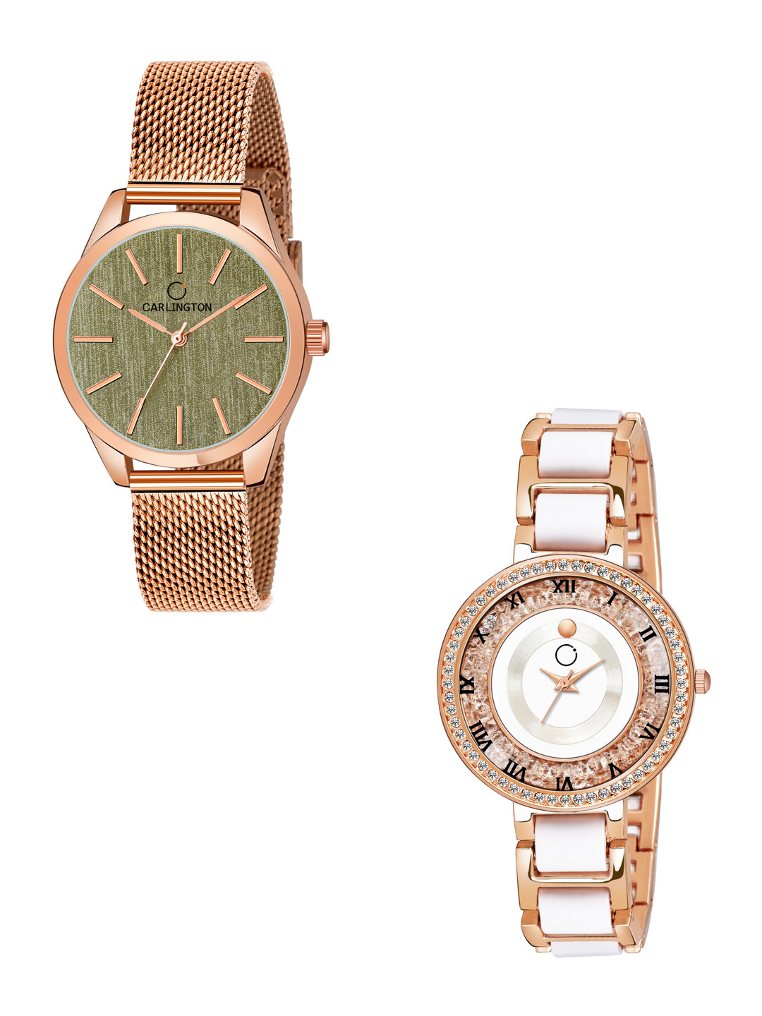 

CARLINGTON Women Set of 2 Stainless Steel Bracelet Style Straps Watches CT2001, Multi