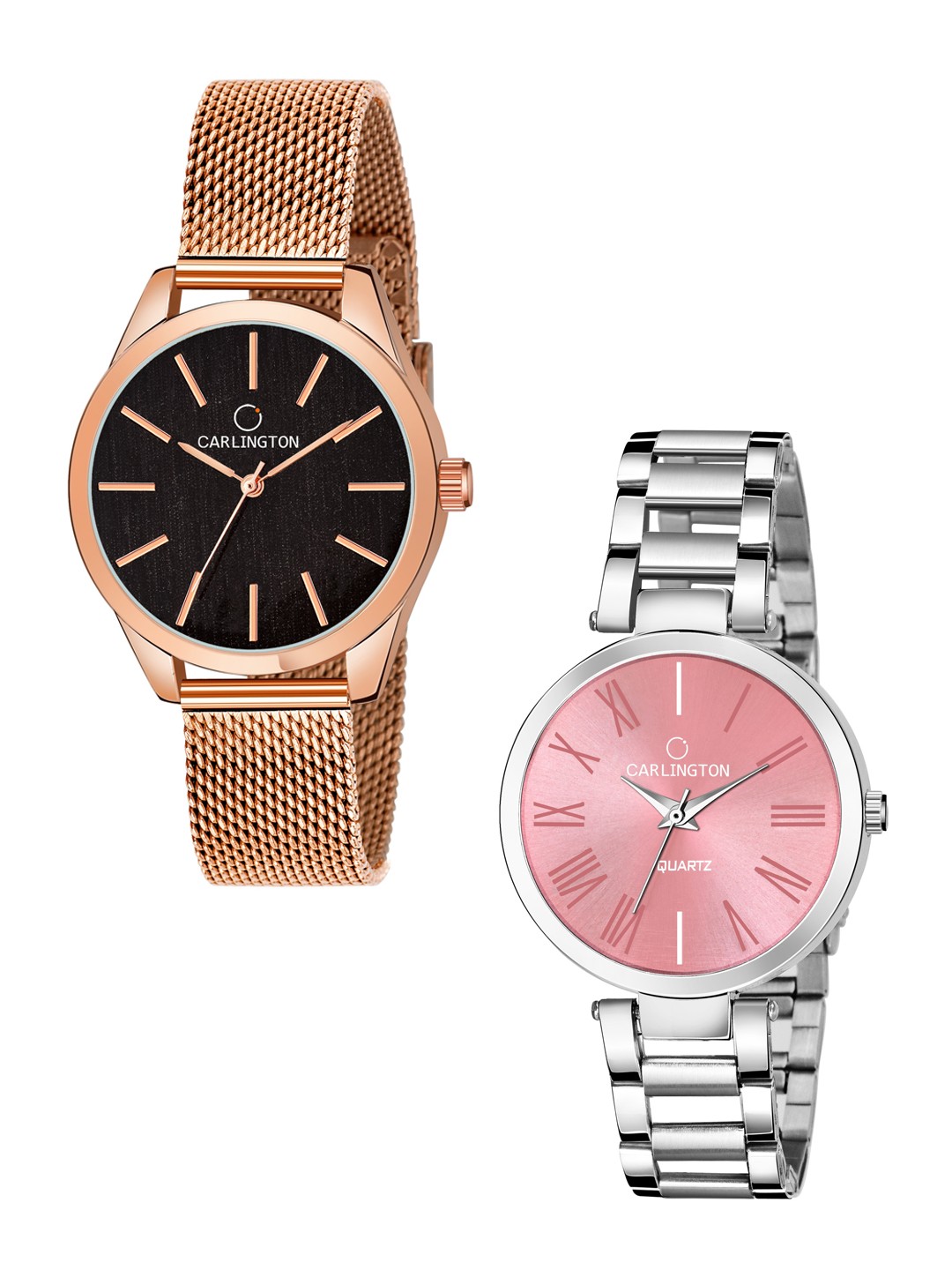 

CARLINGTON Women Set of 2 Silver Toned Bracelet Style Straps Analogue Watch