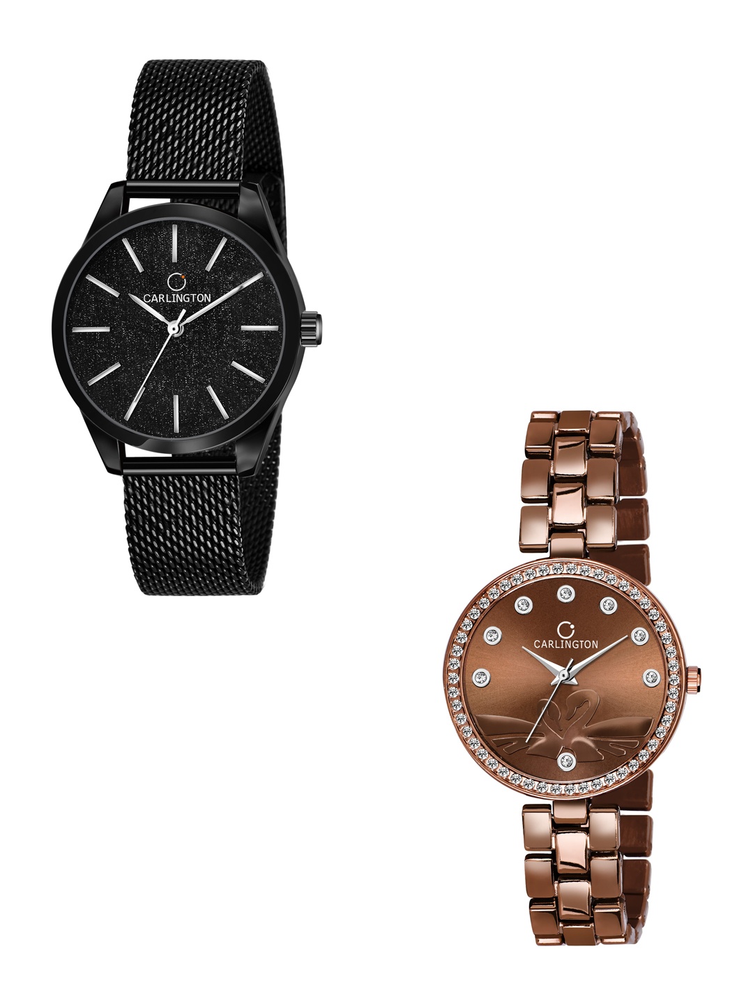 

CARLINGTON Women Set of 2 Stainless Steel Bracelet Style Straps Watches CT2001, Multi