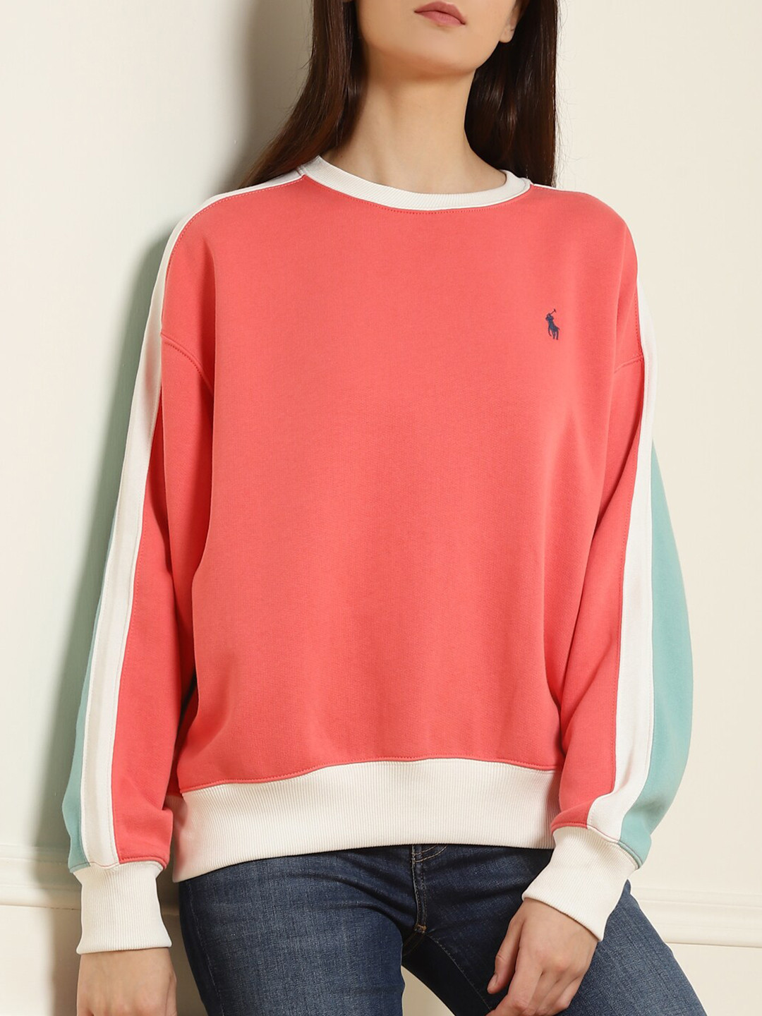 

Polo Ralph Lauren Women Red & Sea Green Solid Premium Sweatshirt