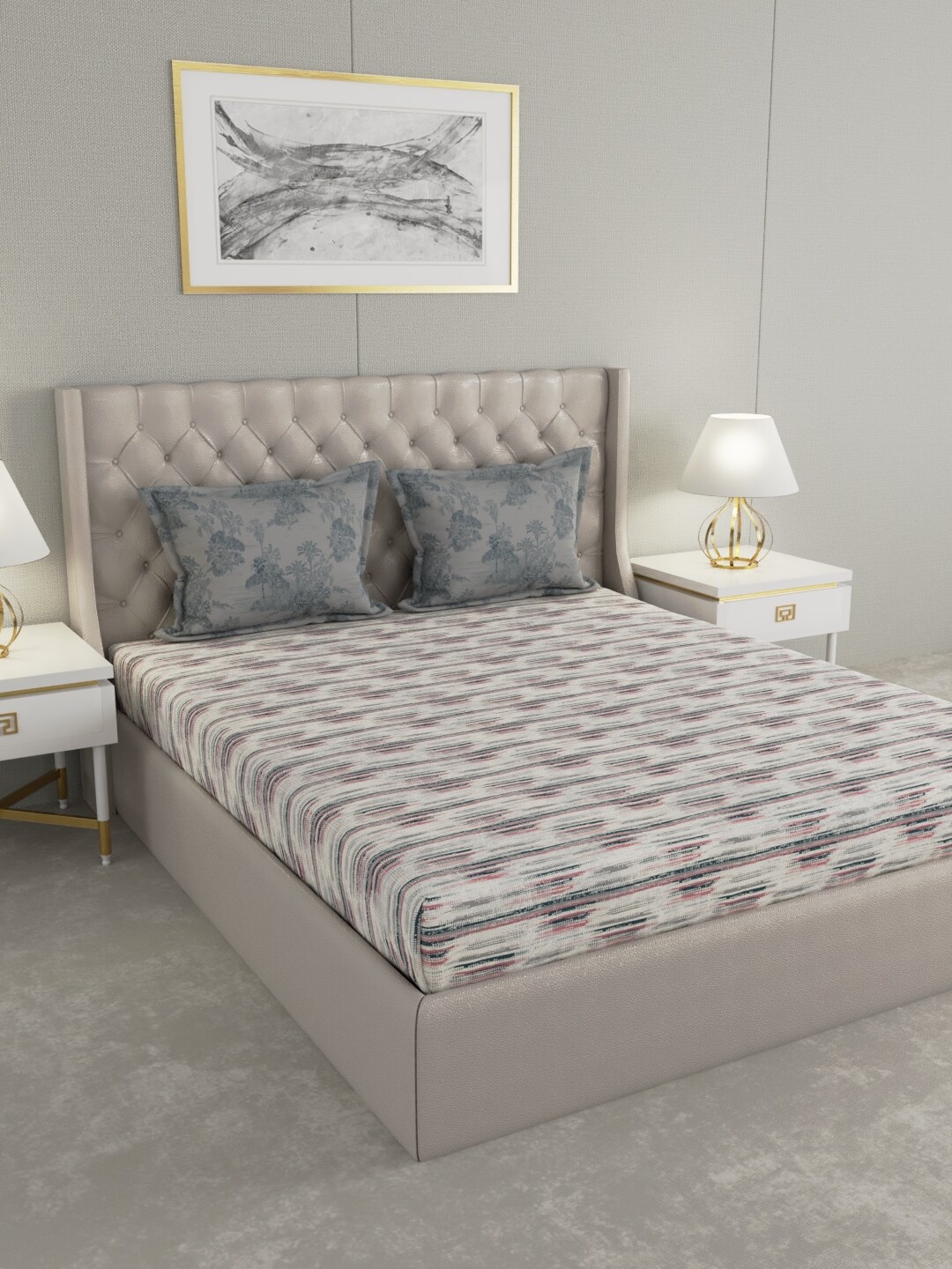 

MYTRIDENT Grey Pink 144 TC Queen Bedsheet with 2 Pillow Covers