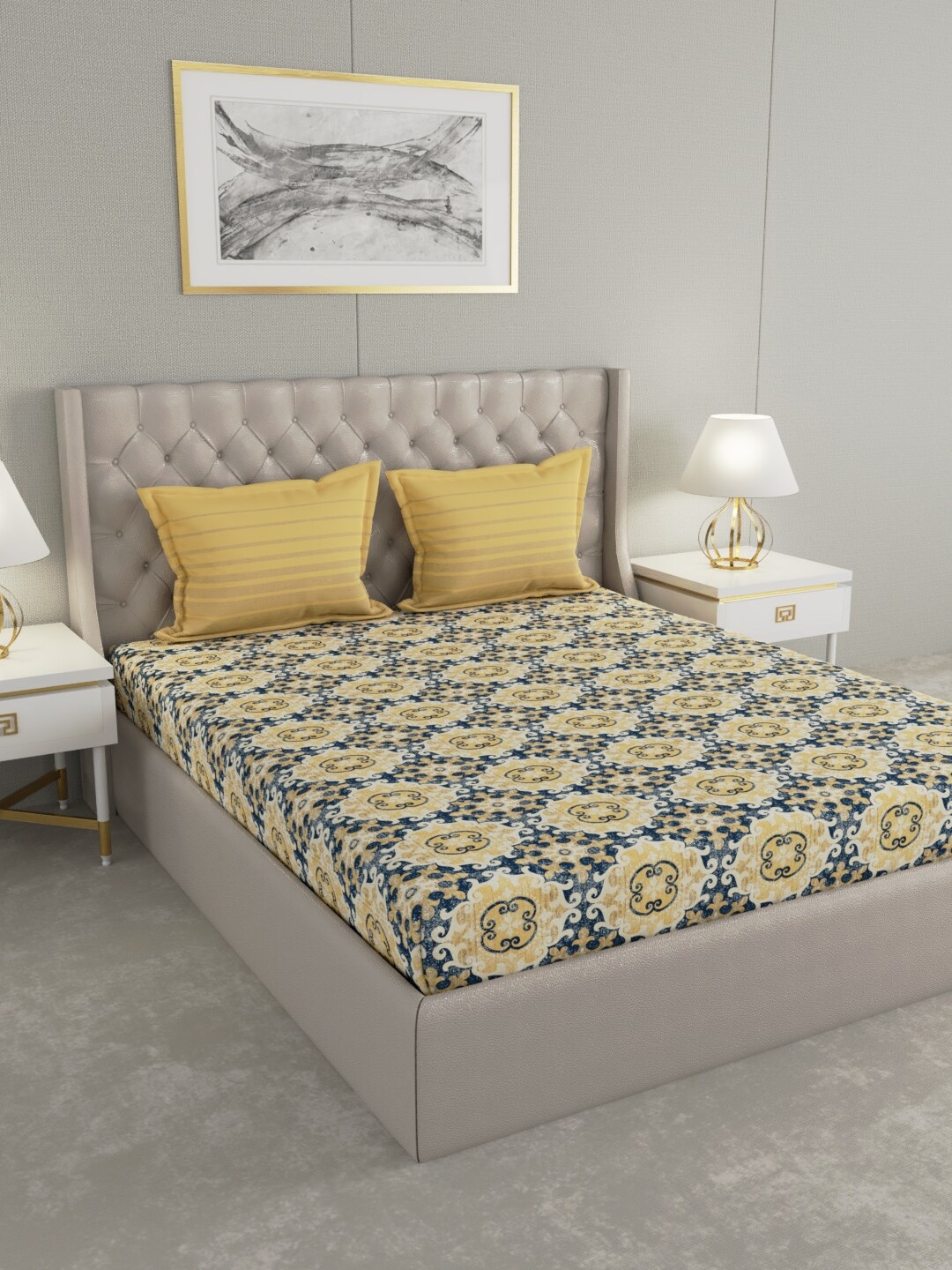 

Trident Unisex Blue Floral Printed 144 TC Queen Bedsheet with 2 Pillow Covers