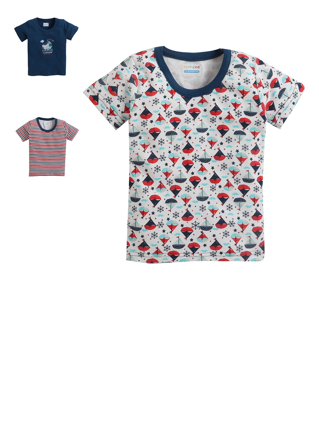 

BUMZEE Boys Pack of 3 Striped T-shirts, Navy blue