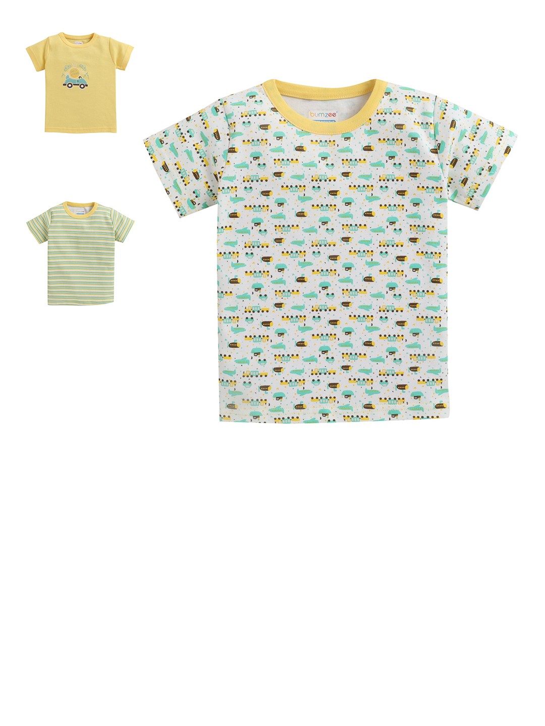 

BUMZEE Boys Yellow 3 Striped Pockets T-shirt