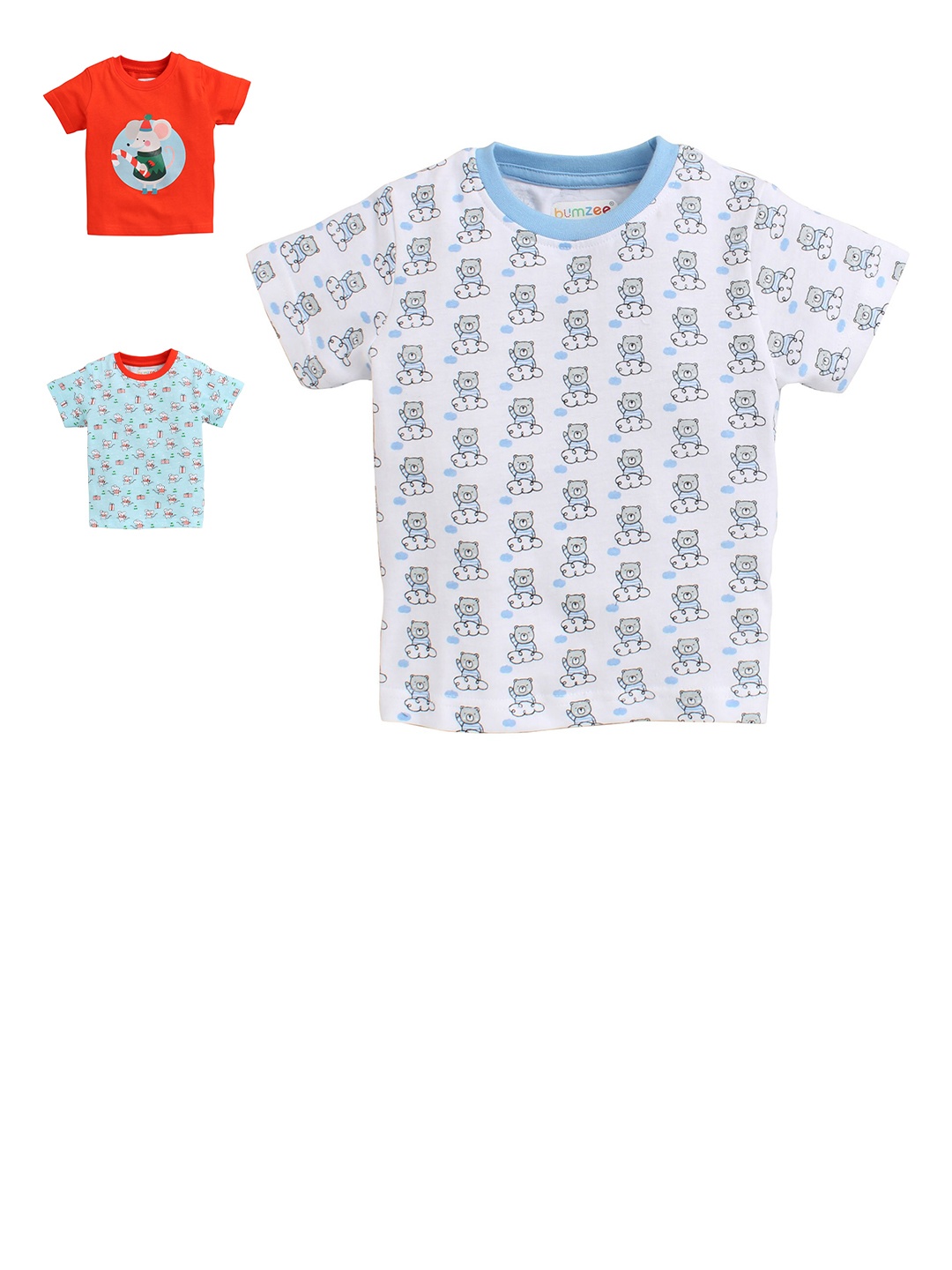 

BUMZEE Boys Red & Blue 3 Printed Pockets T-shirt