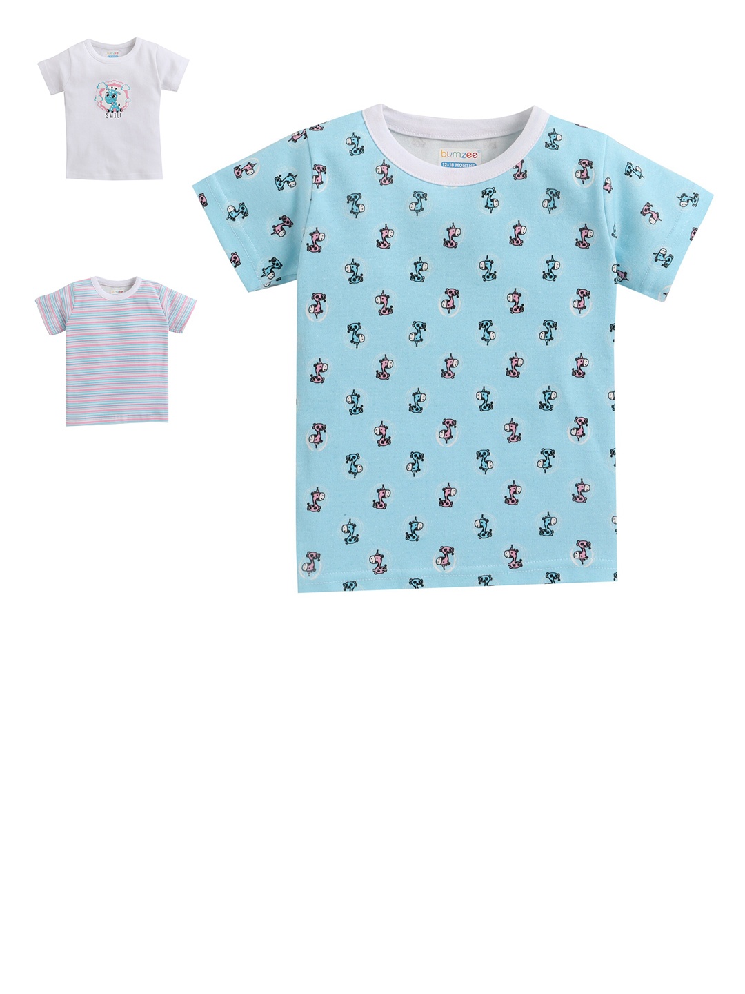 

BUMZEE Girls Blue & White Pack Of 3 Unicorn Printed T-shirt