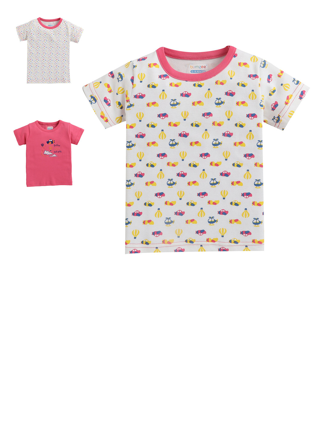 

BUMZEE Girls Pack of 3 Printed T-shirts, Pink