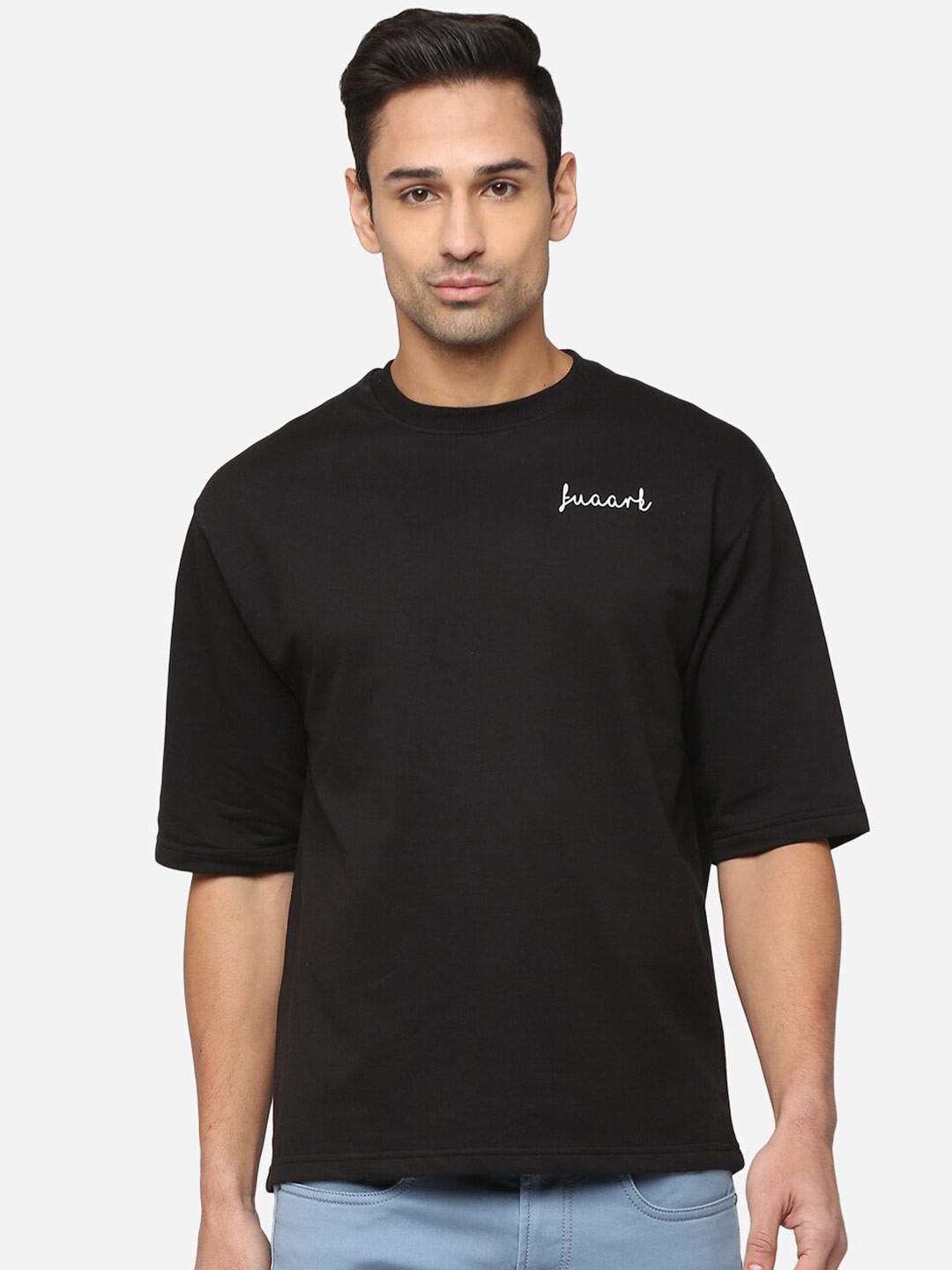 

FUAARK Men Black Solid Anti Odour Loose Training or Gym T-shirt