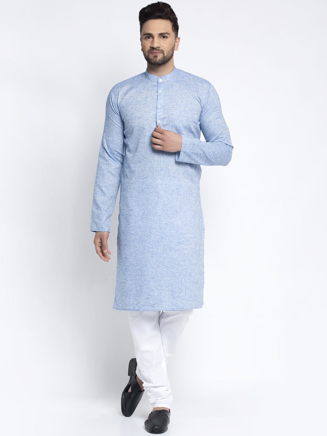 

Jompers Men Blue Pure Cotton Self Design Kurta with Churidar