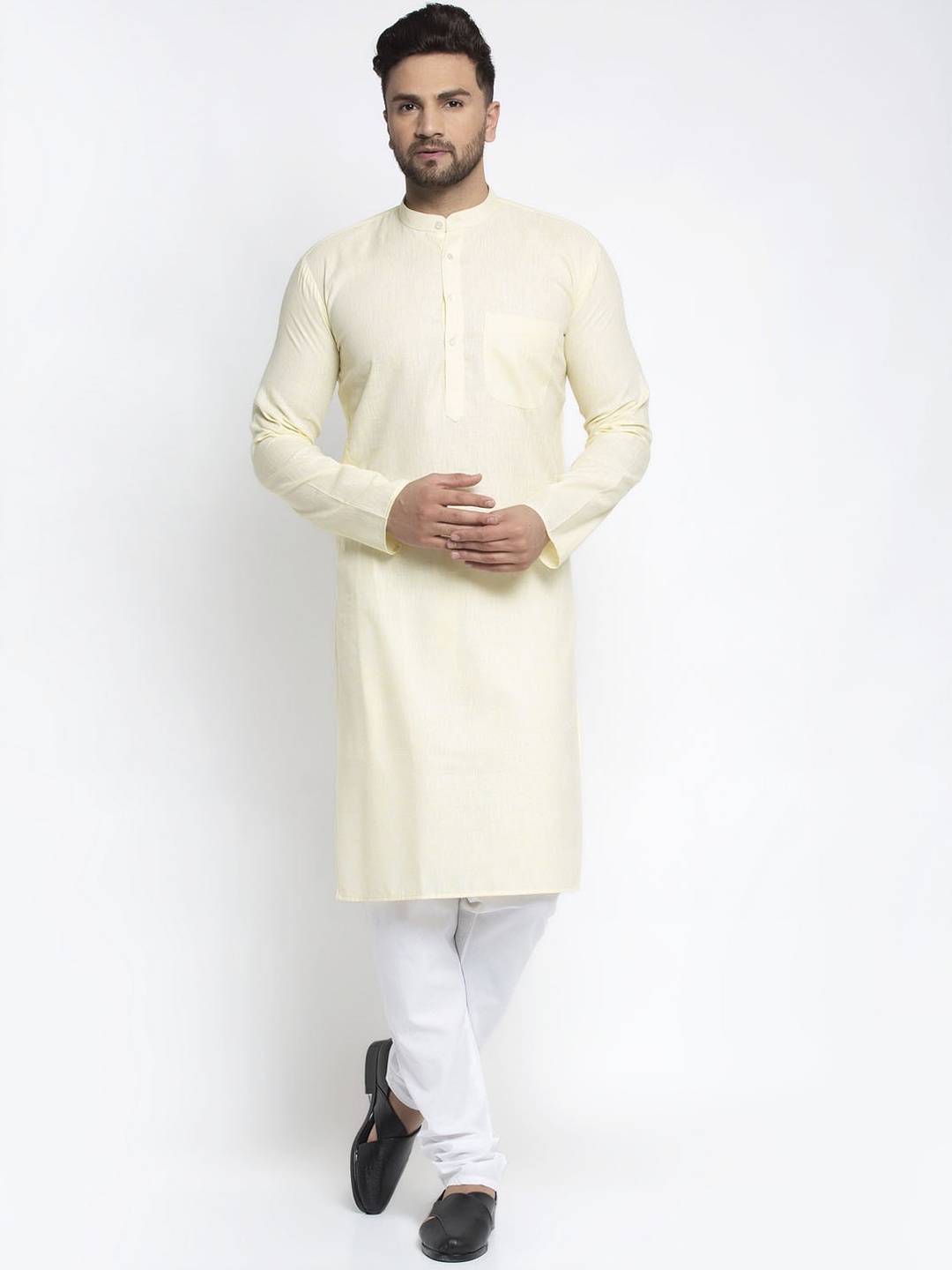 

Jompers Men Yellow & White Solid Pure Cotton Kurta with Pyjamas