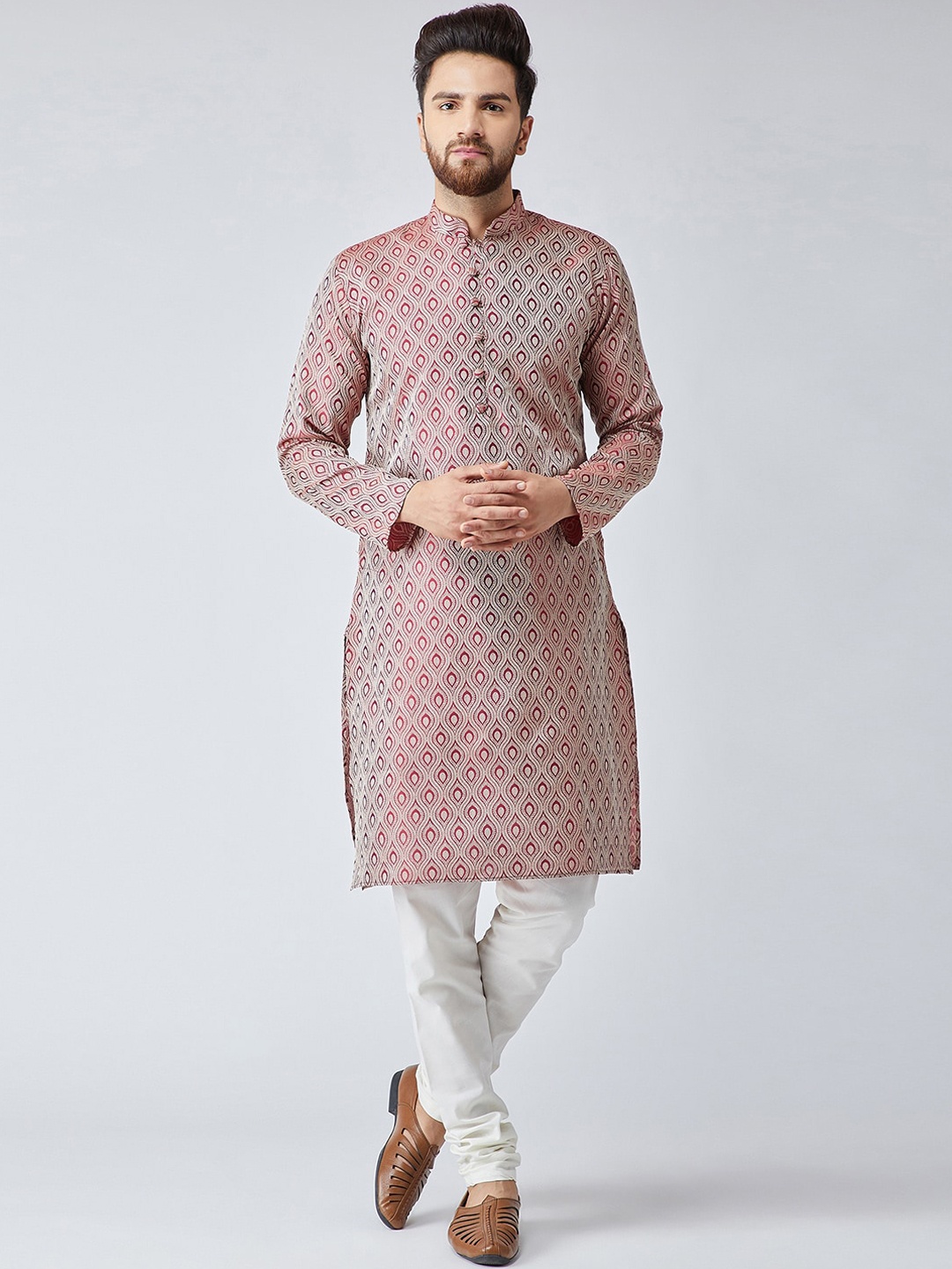 

Jompers Men Maroon & White Ethnic Motifs Kurta with Churidar