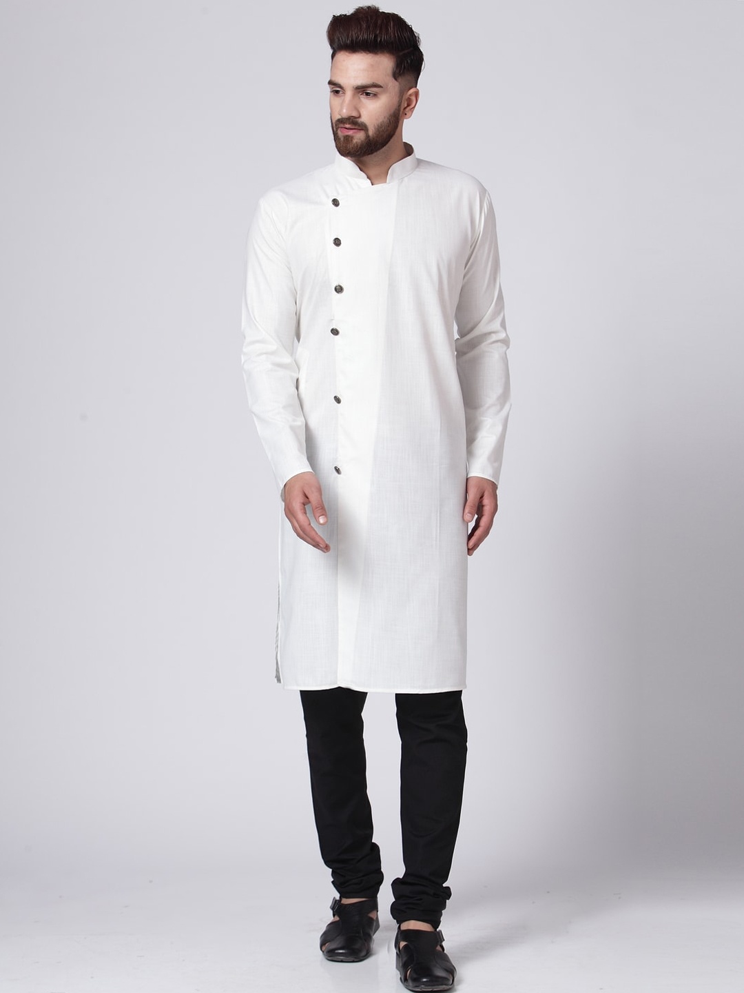 

Jompers Men Off White Angrakha Kurta with Churidar