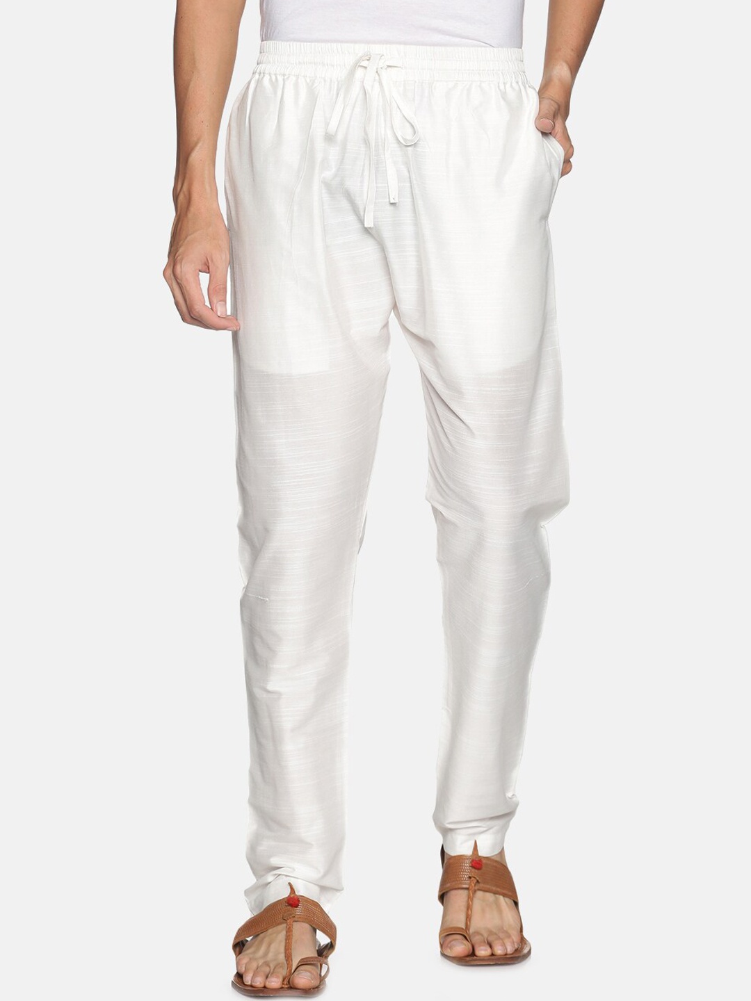 

Saffron Threads Men White Solid Pyjamas