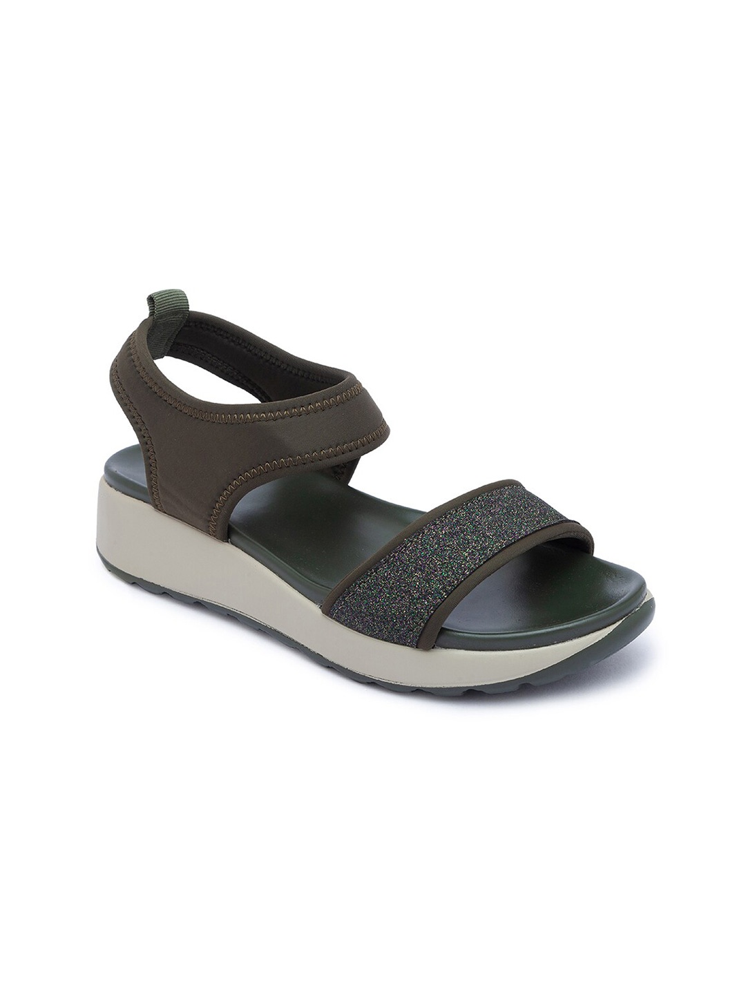 

CERIZ Women Olive Textured Flatform Sandals