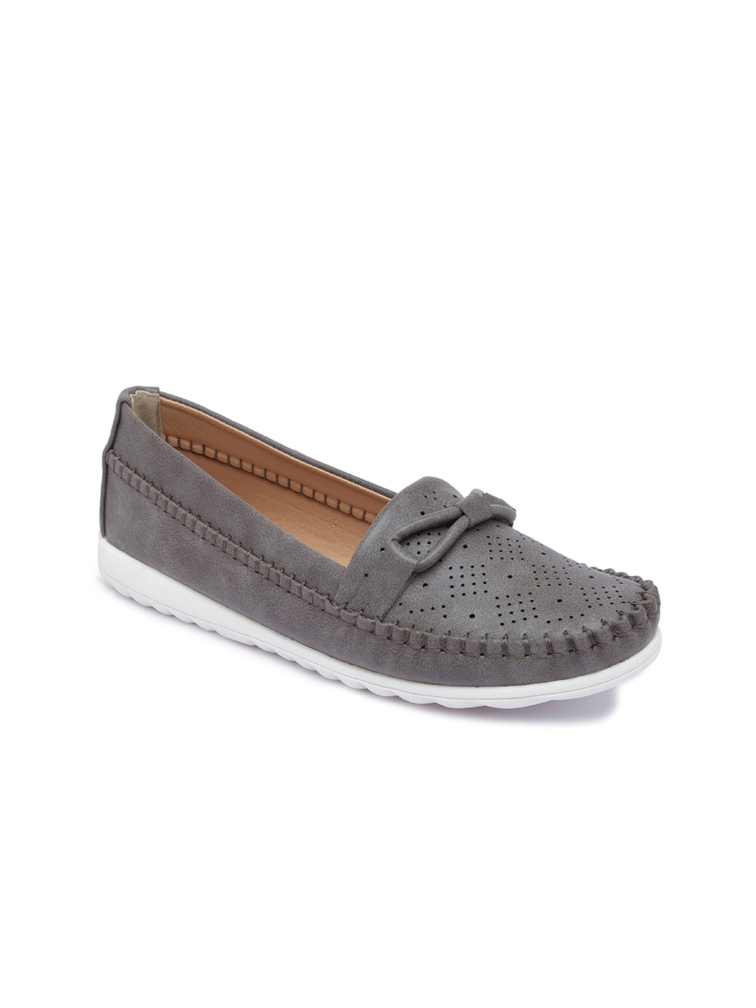 

CERIZ Women Grey Perforations Loafers