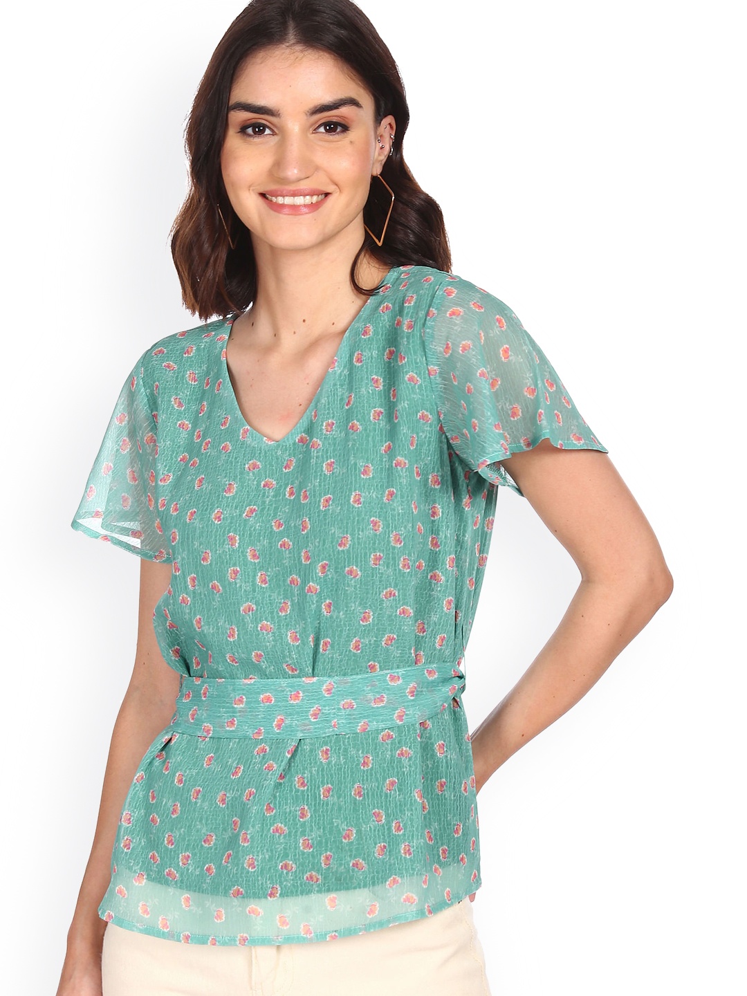 

Sugr Blue Floral Print Cinched Waist Top