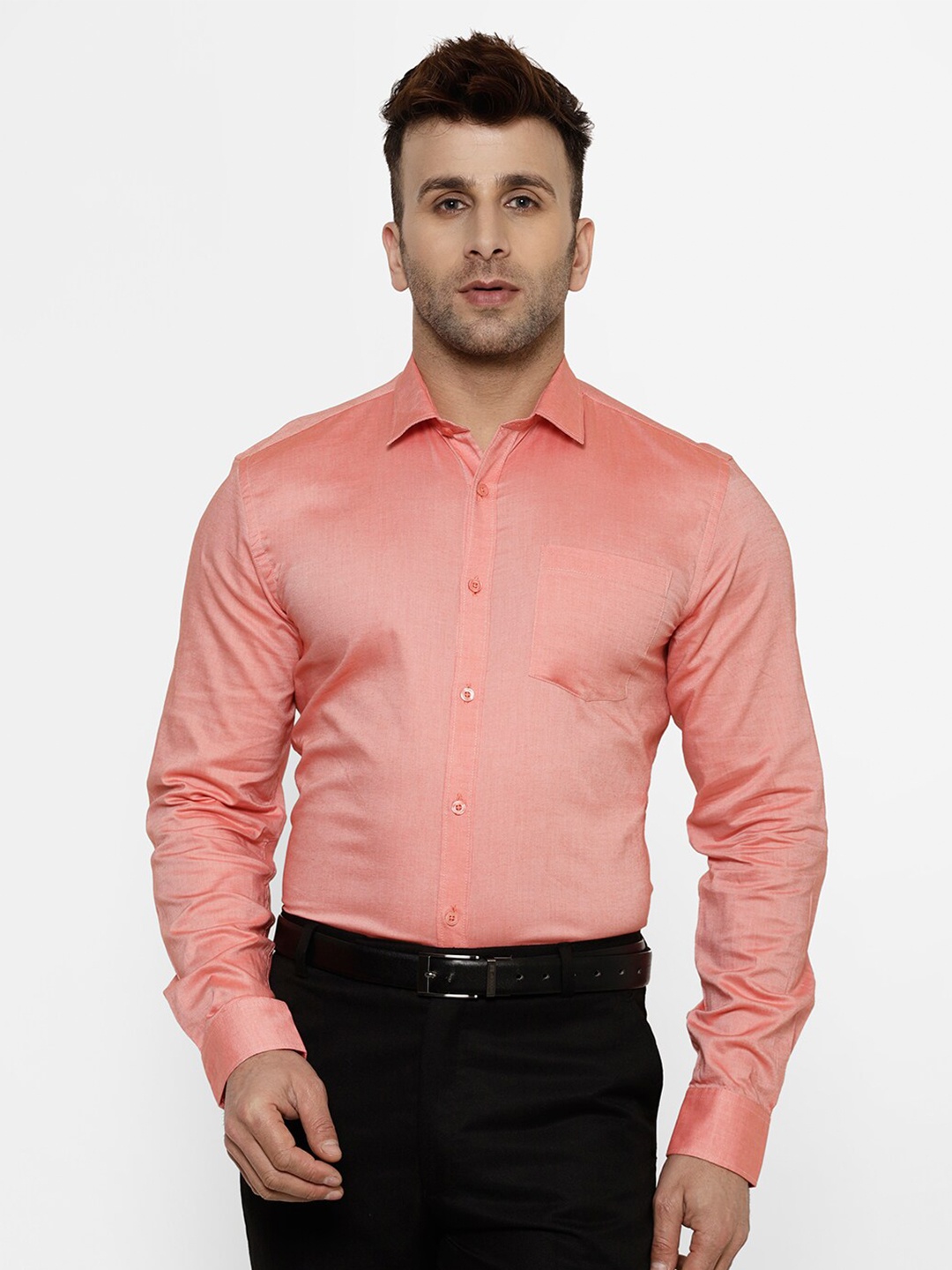 

cape canary Men Peach-Coloured Smart Formal Shirt
