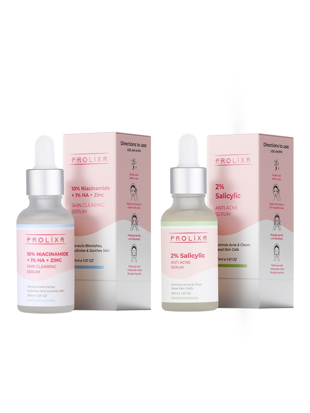 

PROLIXR Set of 2 2% Salicylic Acid Anti-Acne Serum for Acne - All Skin Types -30ml Each, Pink