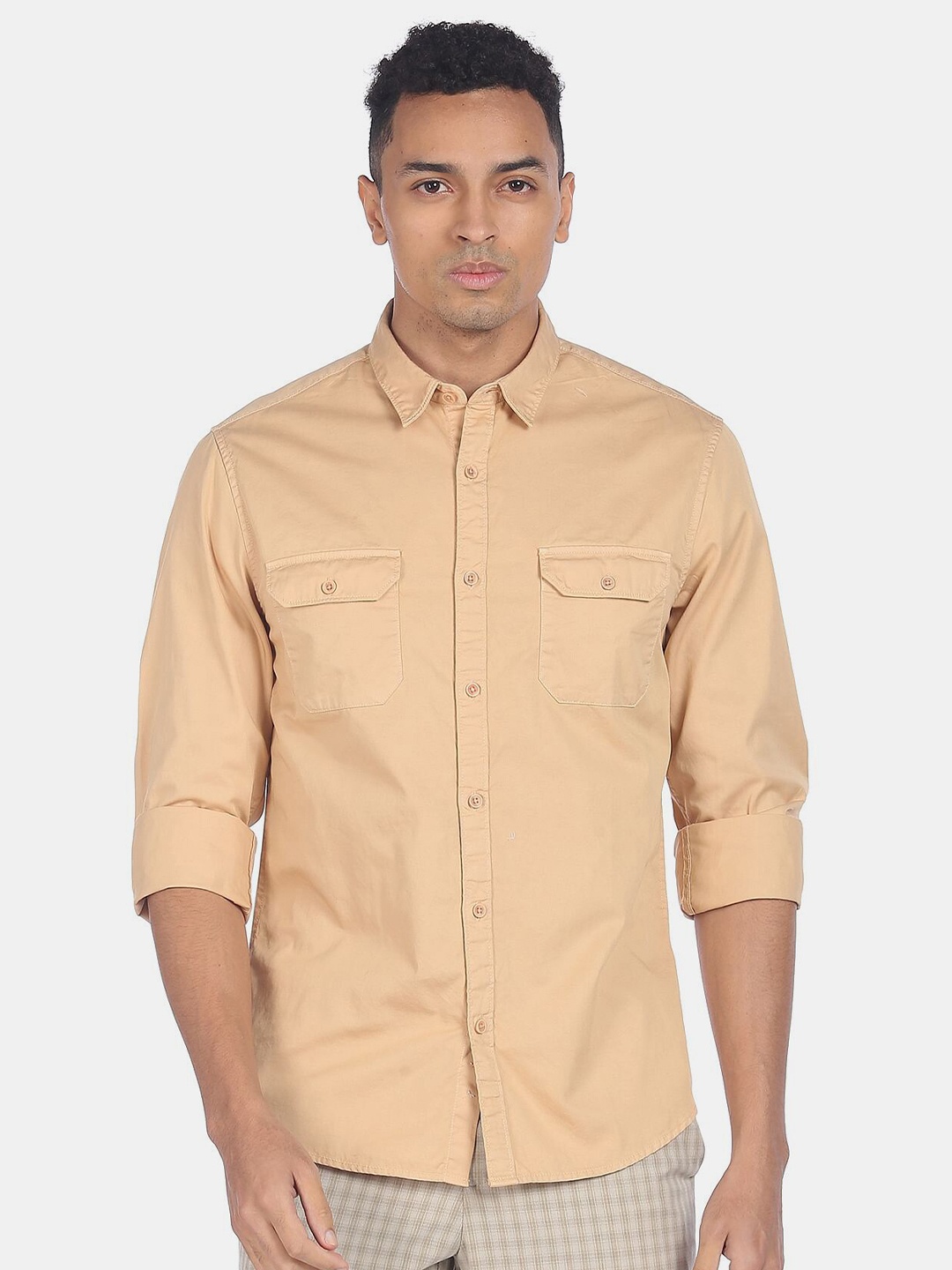 

Ruggers Men Beige Casual Pure Cotton Shirt