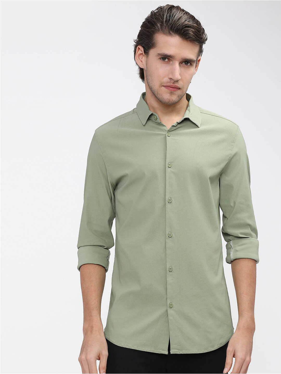 

HIGHLANDER Men Olive Green Slim Fit Casual Shirt, Fluorescent green