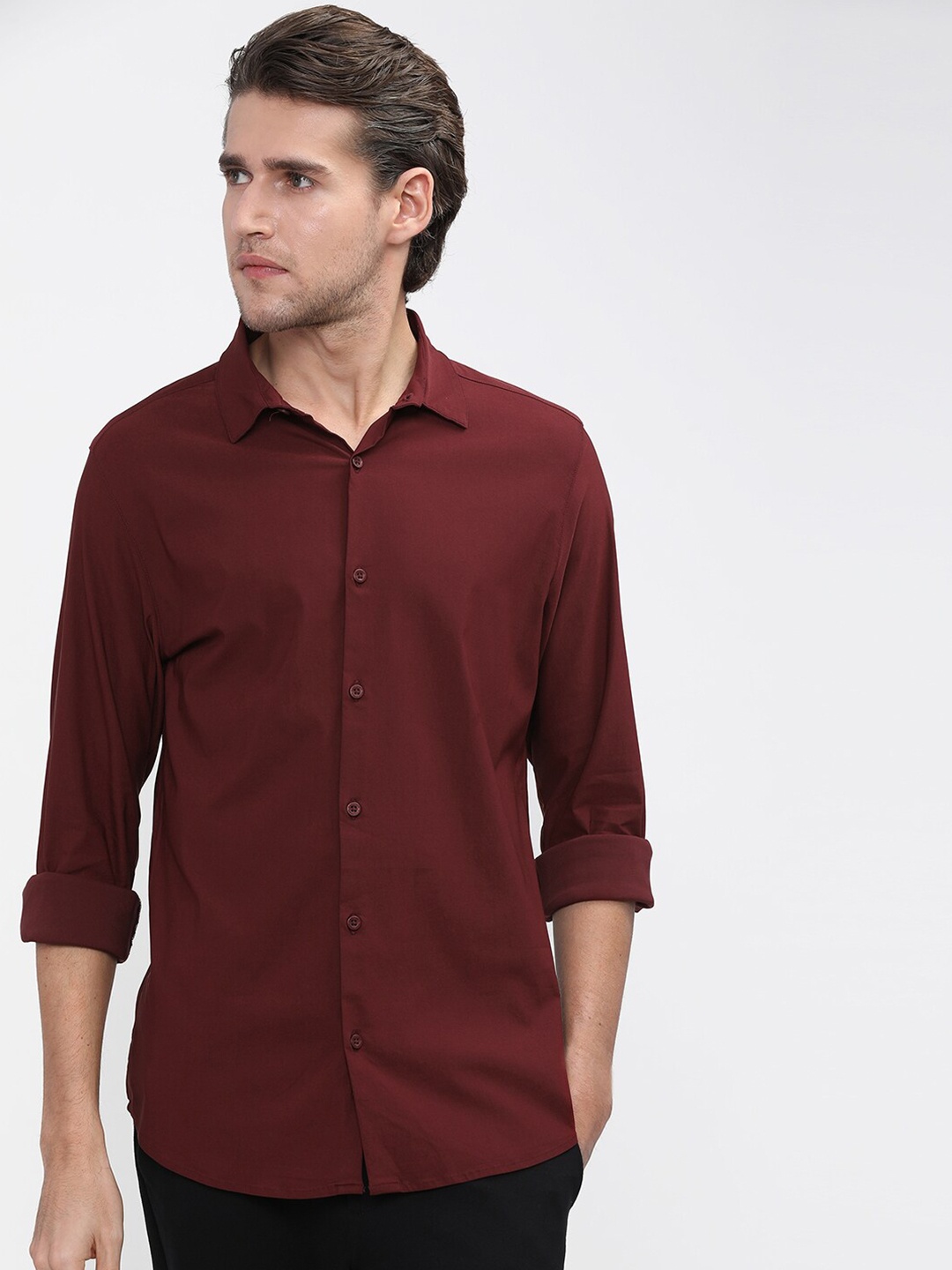 

HIGHLANDER Men Maroon Slim Fit Party Shirt