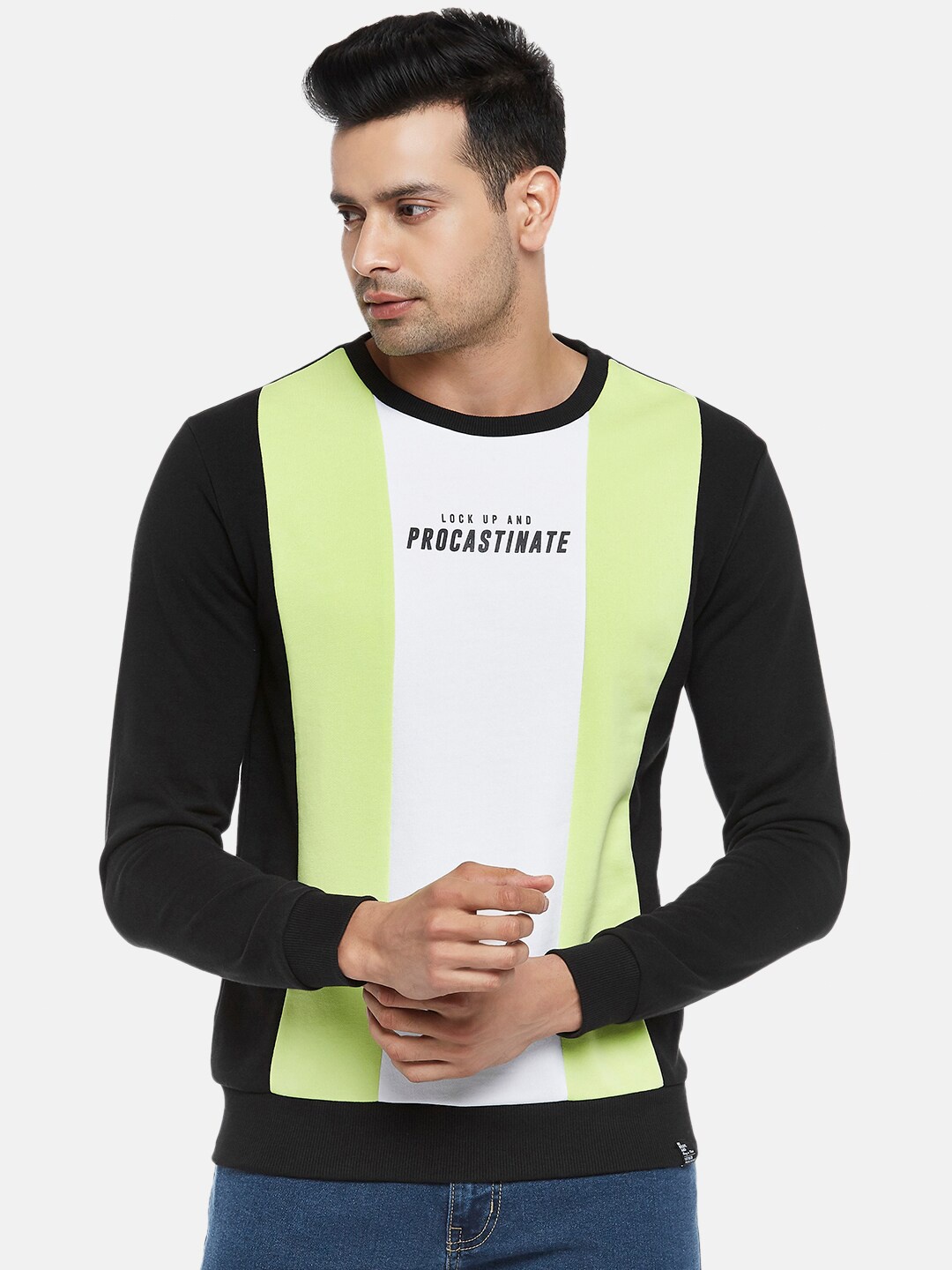 

People Men Green & White Striped Sweatshirt