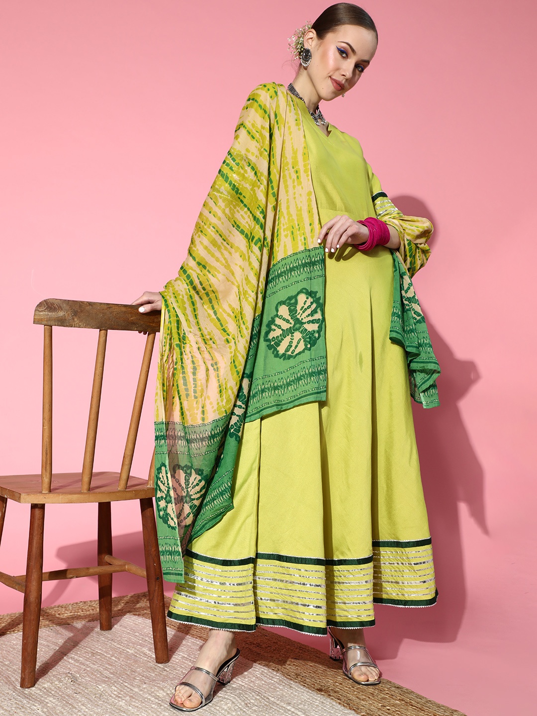 

Indo Era Women Stylish Green Liva Swirling Volume Kurta