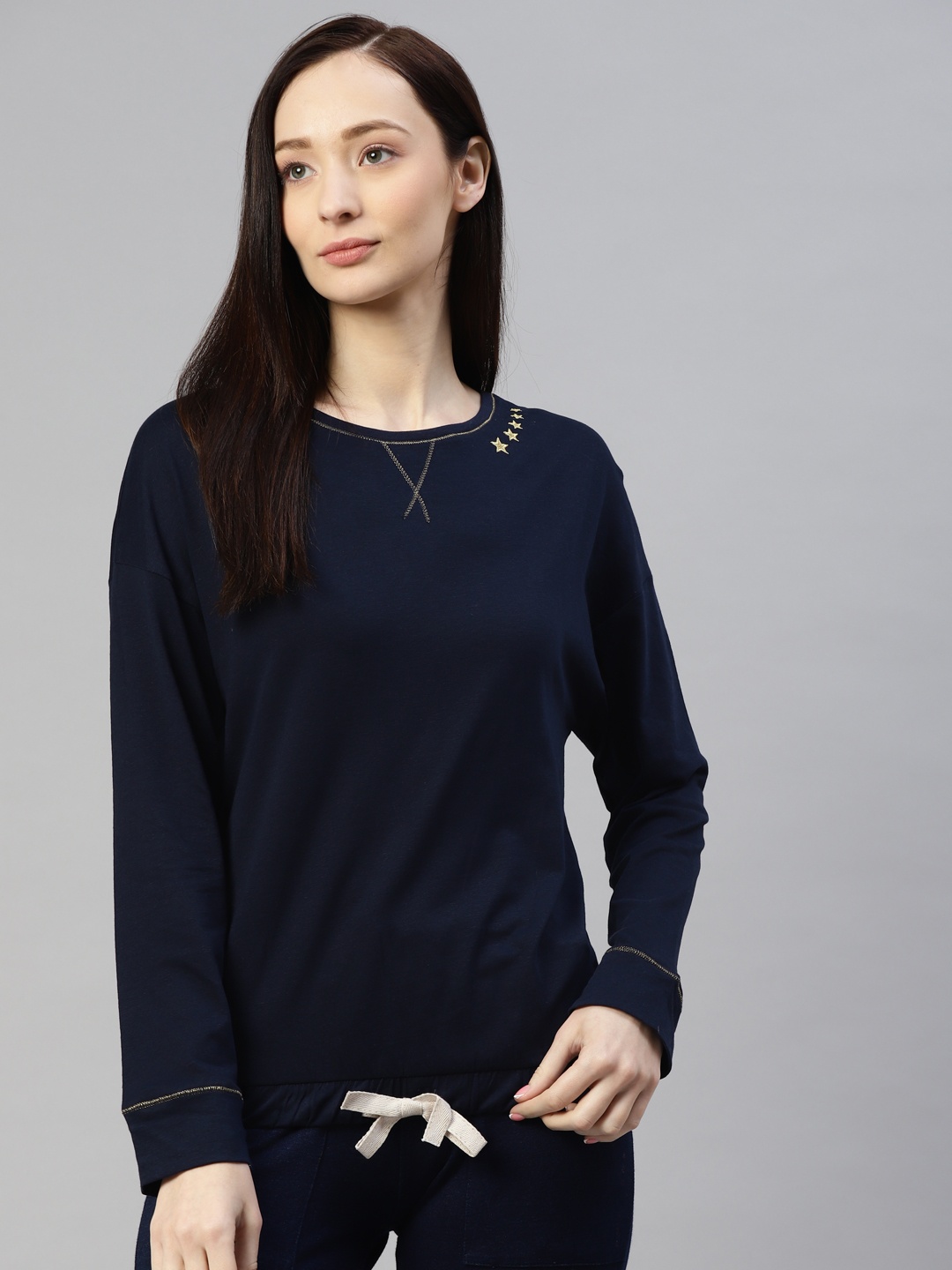 

Marks & Spencer Navy Blue Solid Regular Top