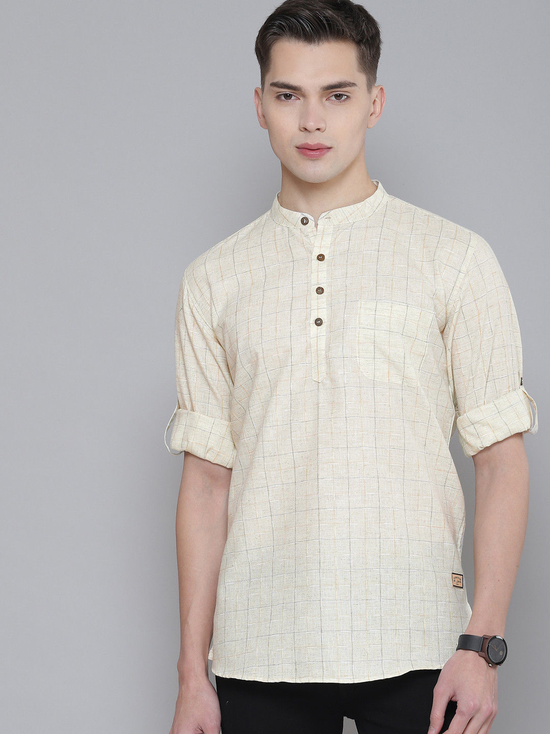 

DENNISON Men Cream-Coloured Striped Pastels Kurta