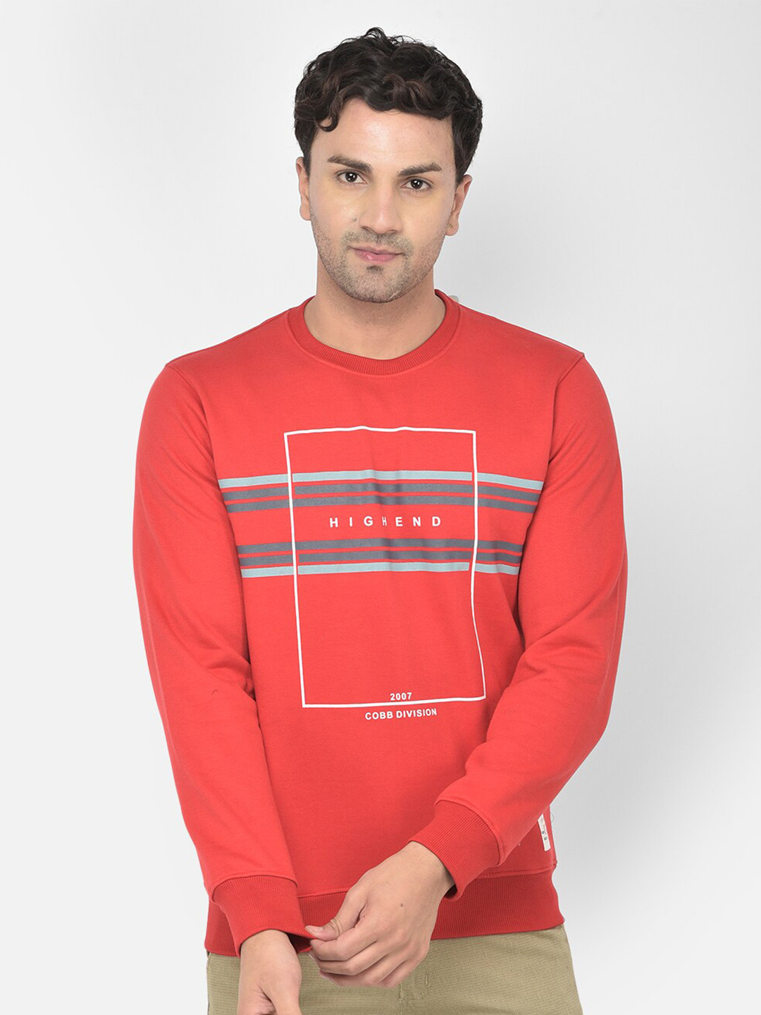 

COBB Men Red Printed Round Neck Sweatshirt
