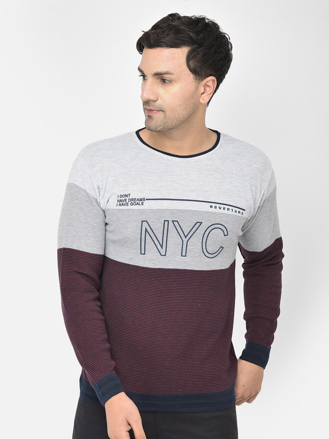 

COBB Men Burgundy & Grey Colourblocked Acrylic Pullover