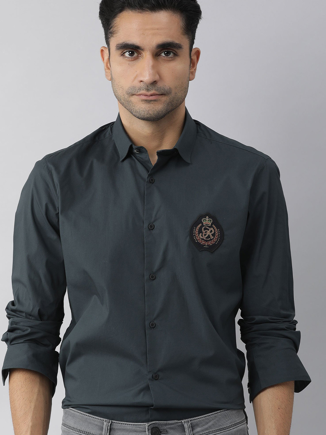 

RARE RABBIT Men Green Custom Slim Fit Casual Shirt