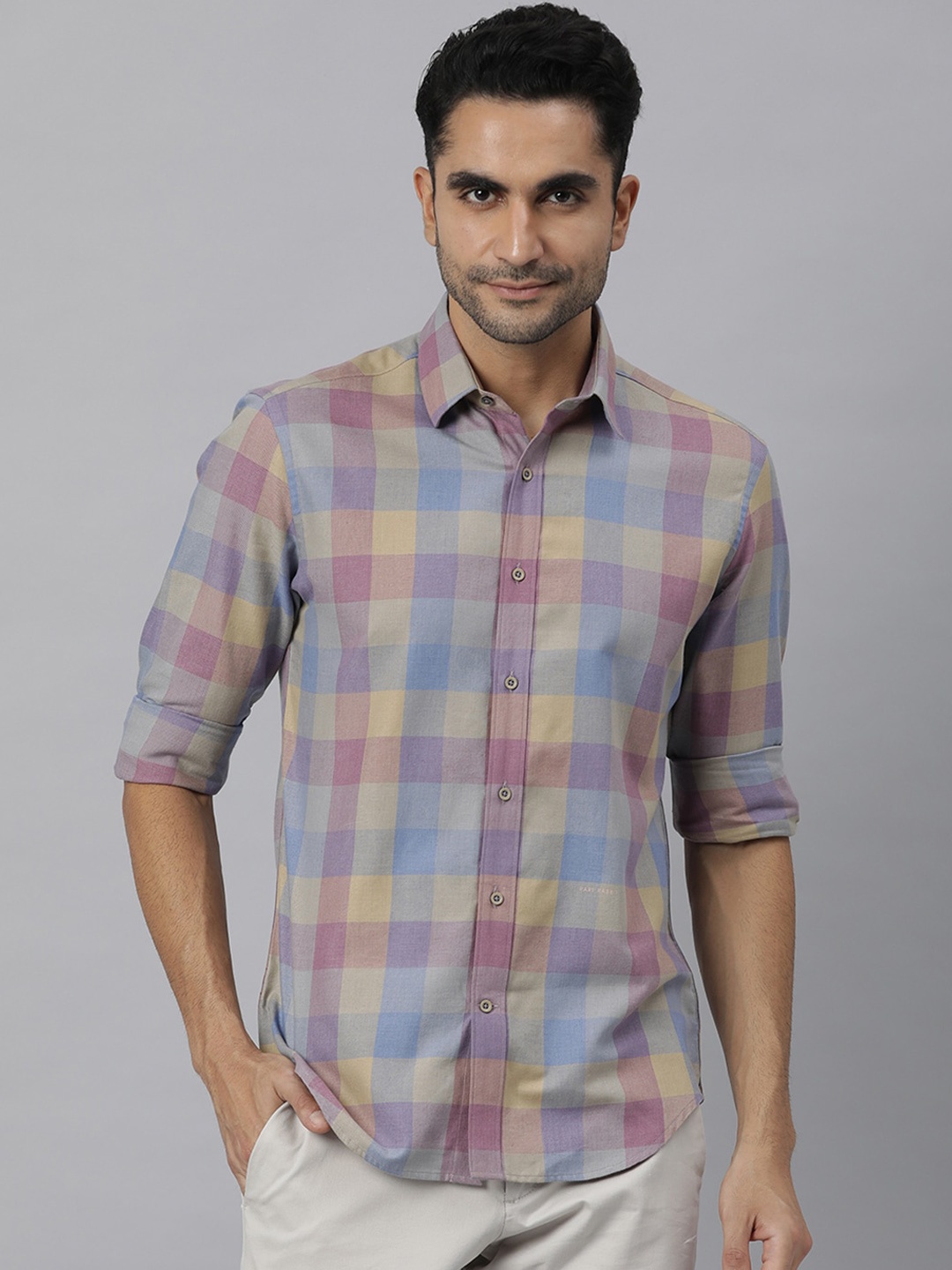 RARE RABBIT Men Vito Slim Fit Buffalo Check Shirt, Beige
