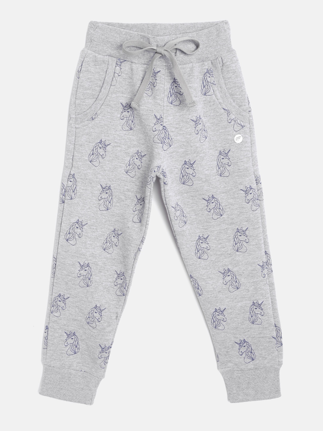 

FEMEA Girls Grey Melange Unicorn Printed Joggers