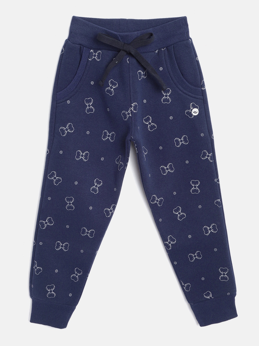 

FEMEA Girls Navy Blue Bow Printed Joggers