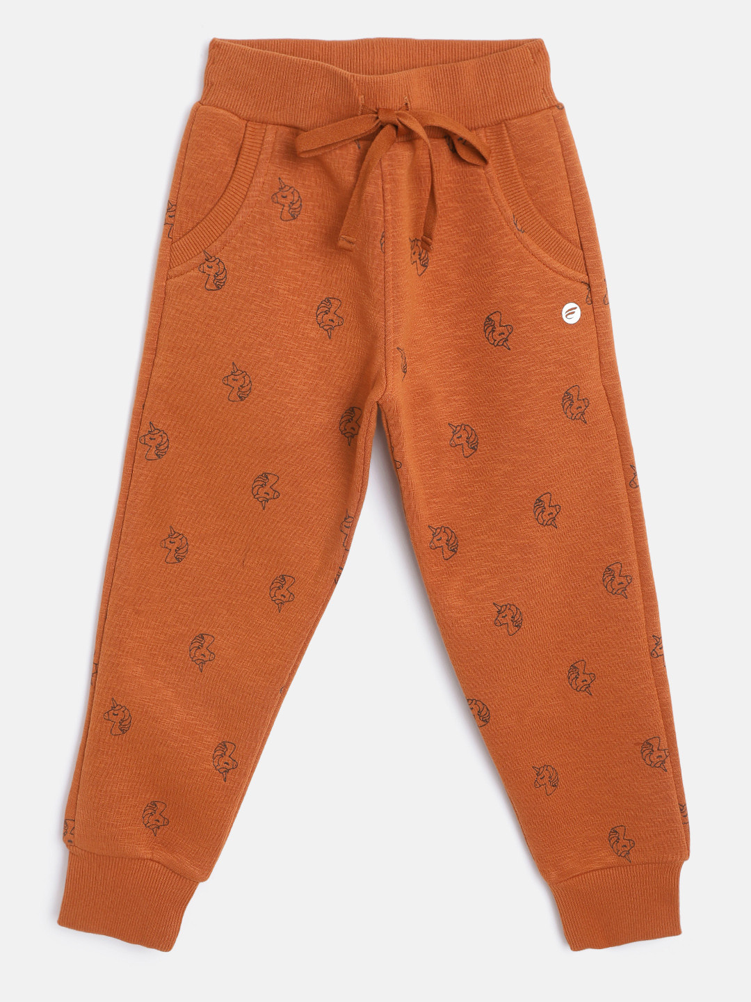 

FEMEA Girls Rust Orange Unicorn Printed Joggers