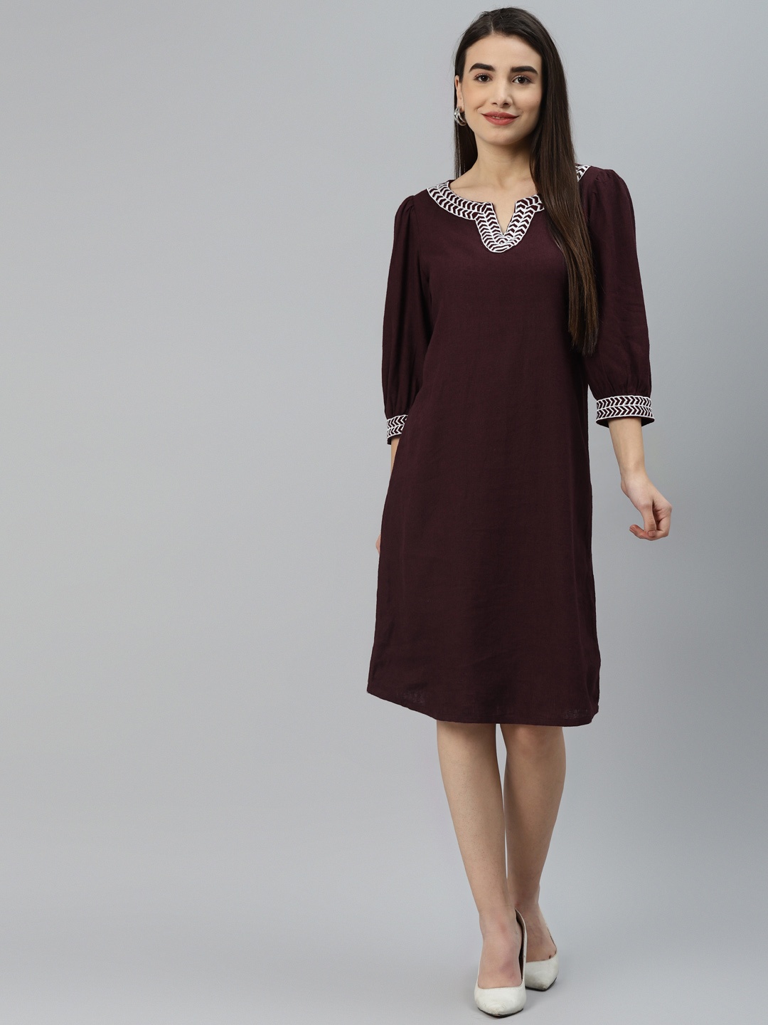 

Marks & Spencer Maroon Linen A-Line Dress