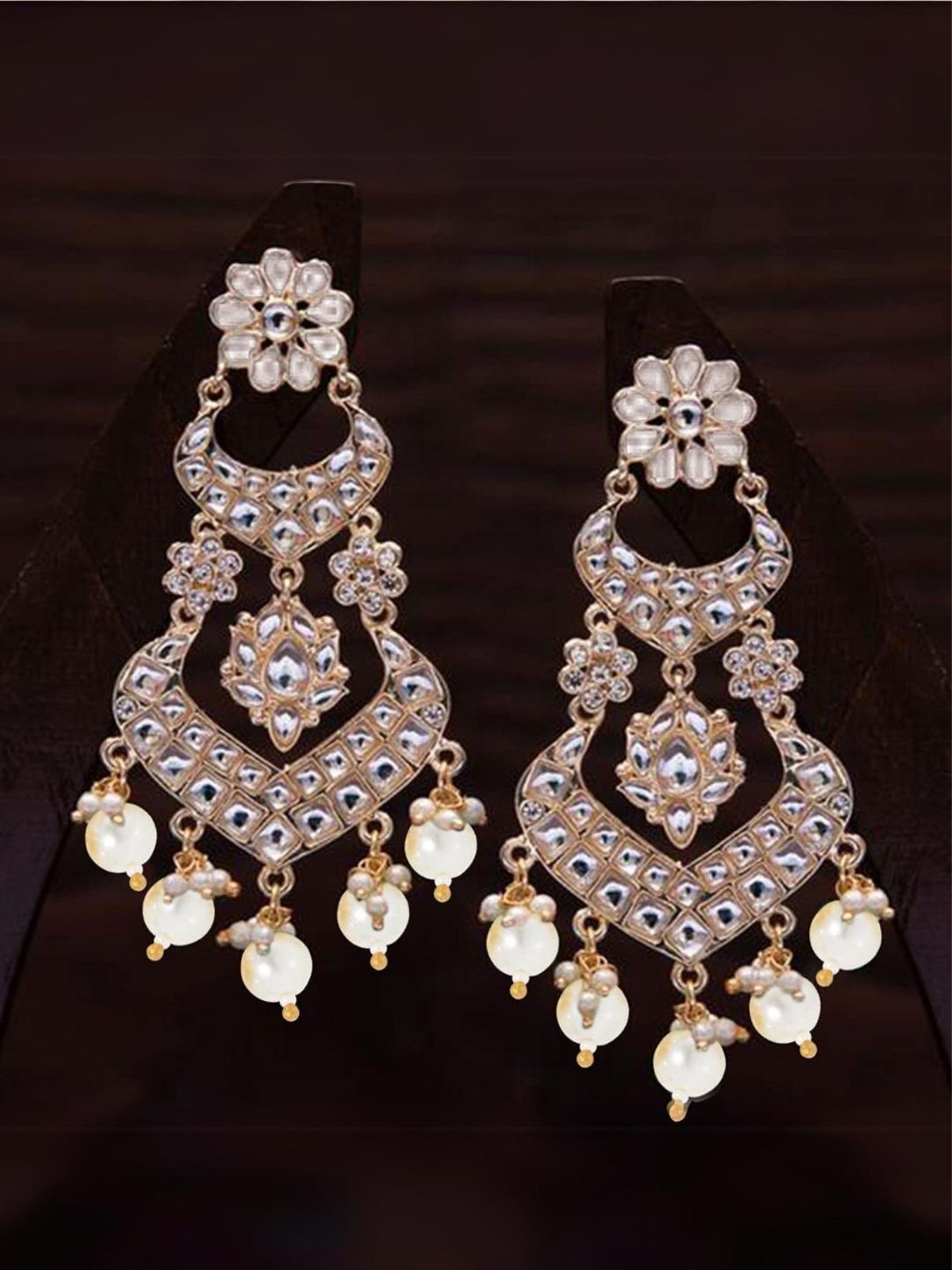 

I Jewels White Gold-Plated Kundan-Studded Handcrafted Classic Drop Earrings