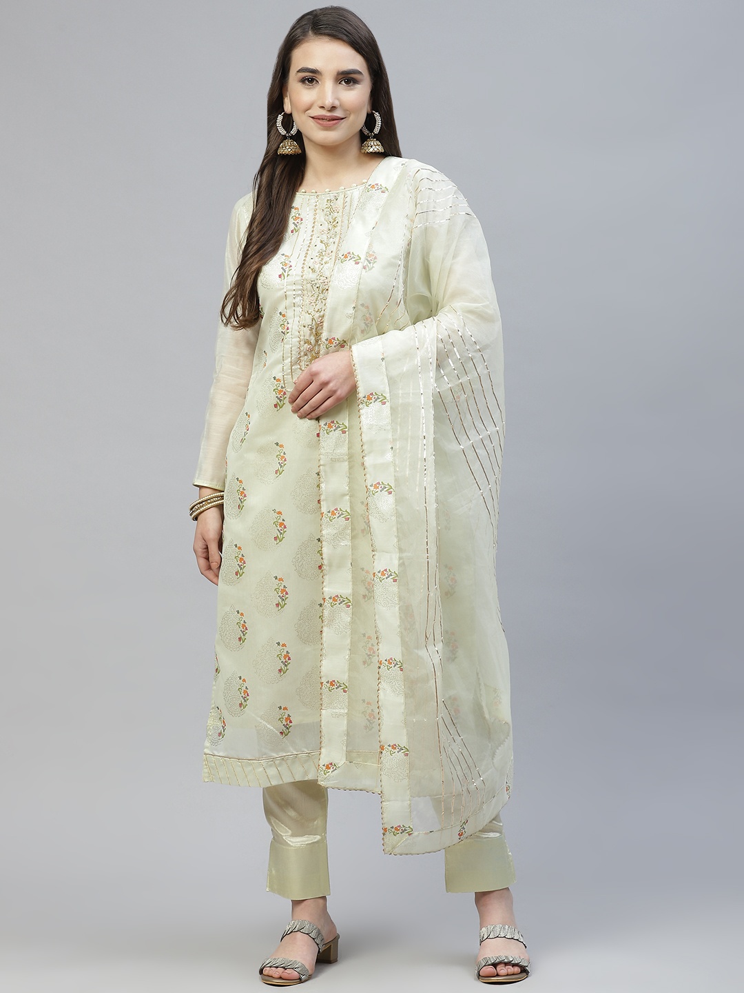 

RAJGRANTH Lime Green Embellished Unstitched Dress Material