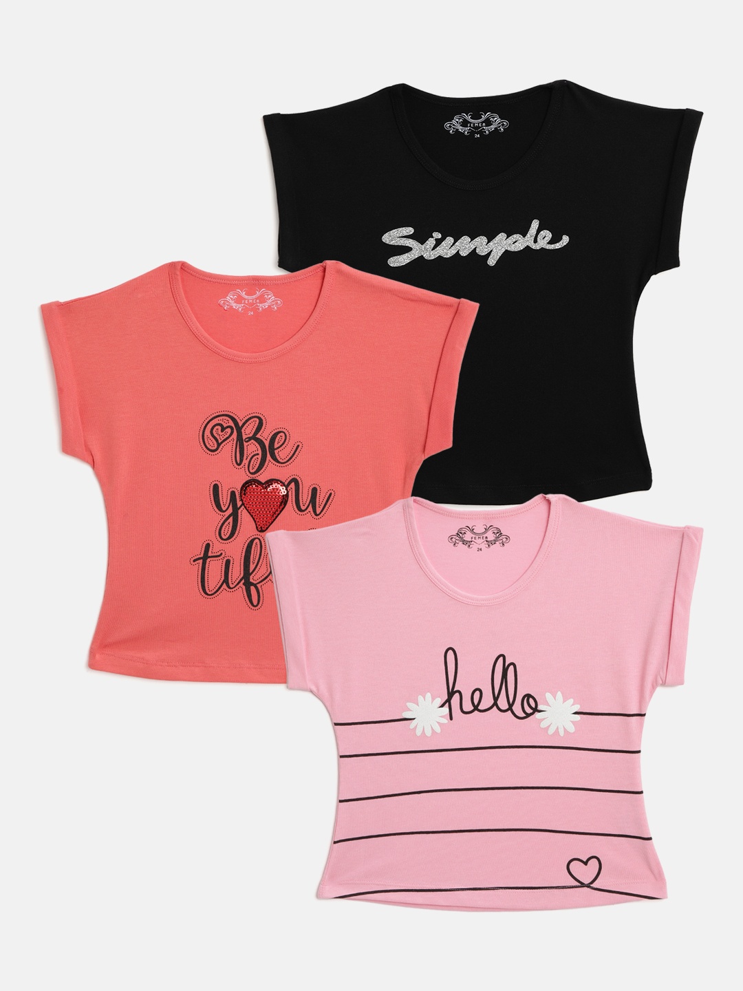 

FEMEA Pack of 3 Print Top, Pink
